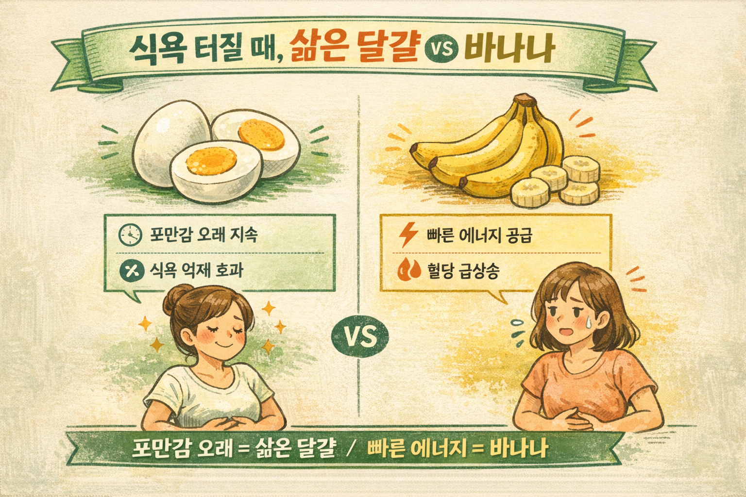 다이어트 식욕 폭발 막는 간식, 삶은 달걀 vs 바나나 뭐가 더 나을까