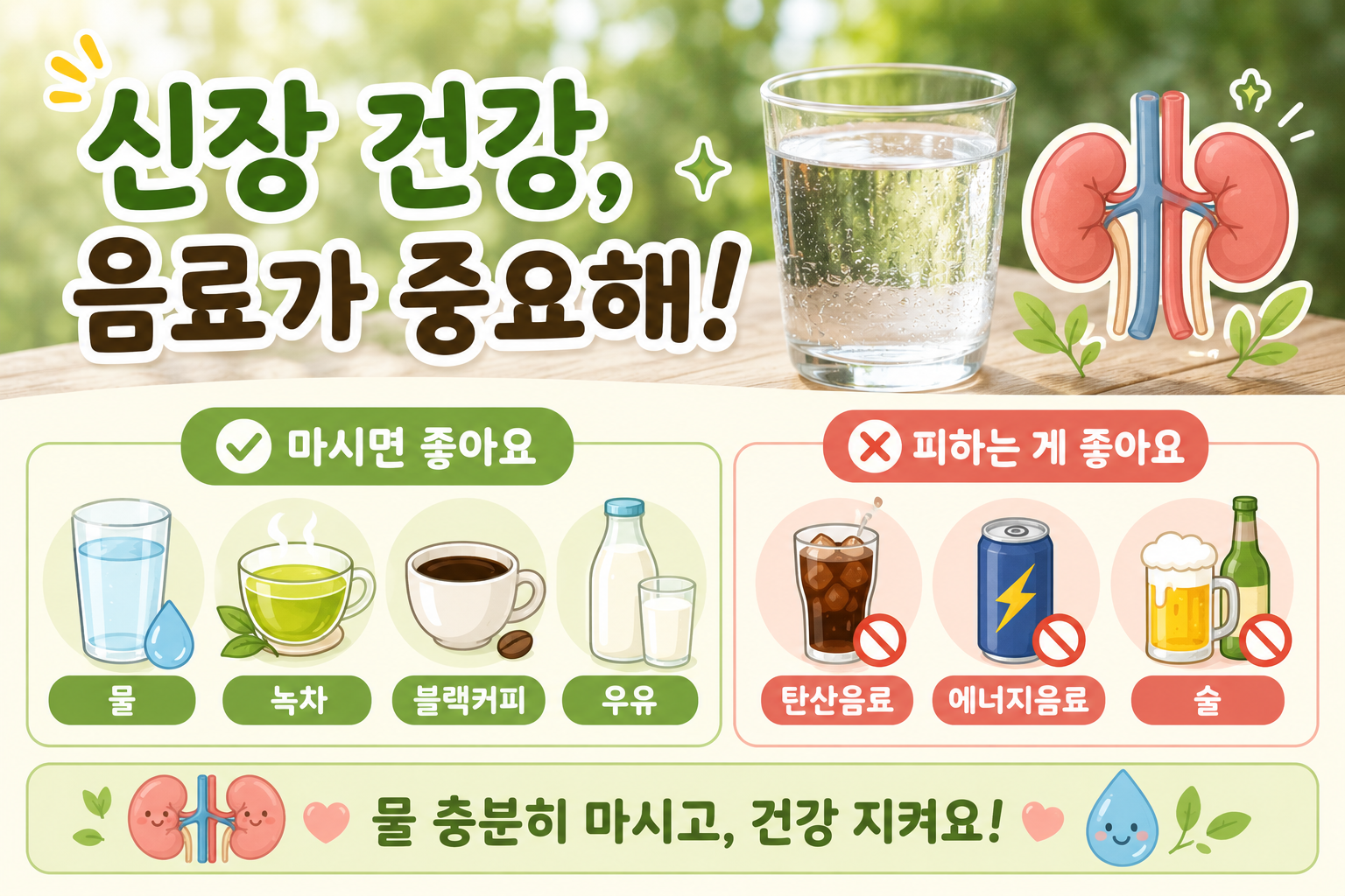 신장 건강 해치는 음료 3가지, 물·커피·녹차는 괜찮을까?