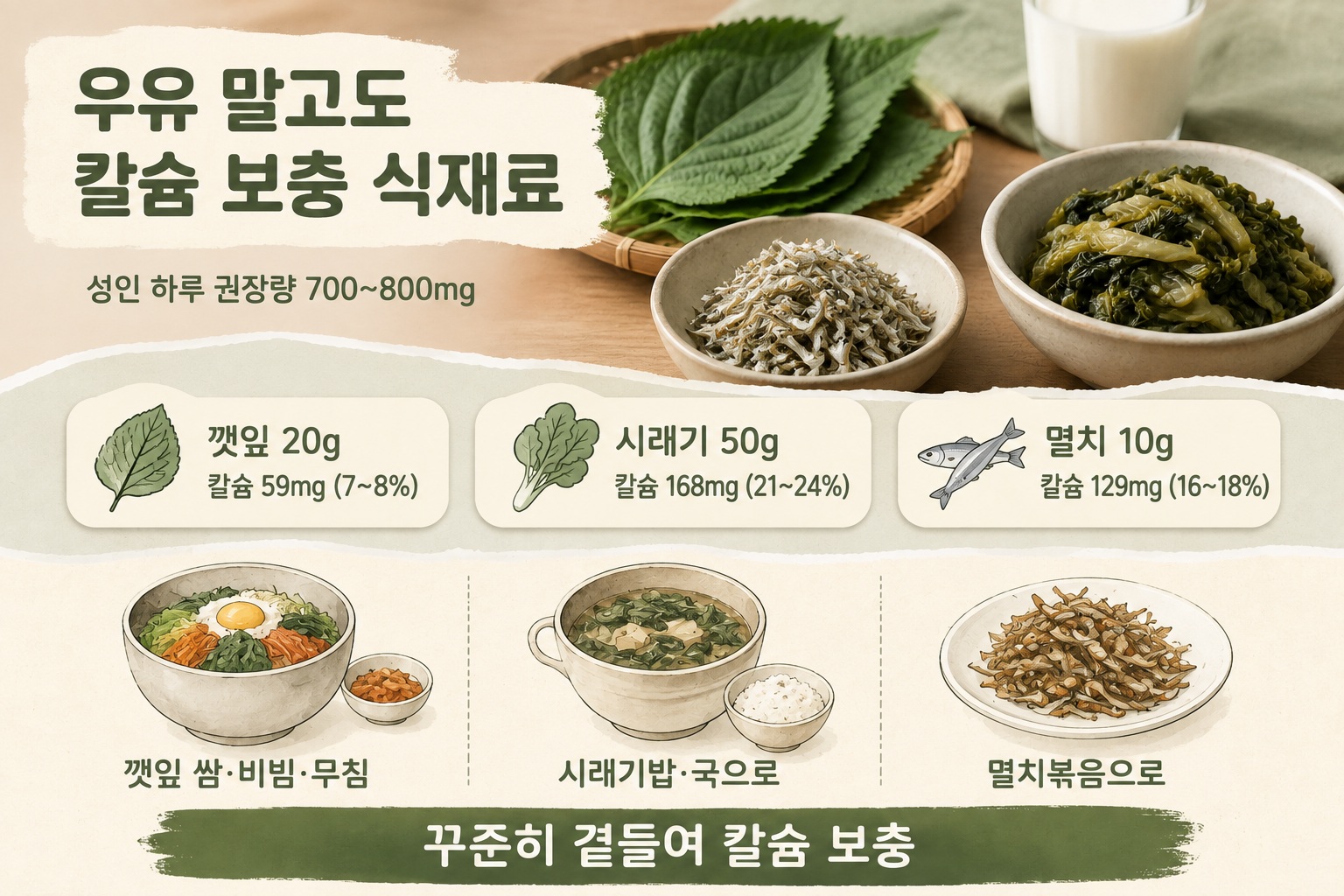 칼슘 많은 음식, 우유보다 함량 높은 깻잎·시래기·멸치 섭취량 정리