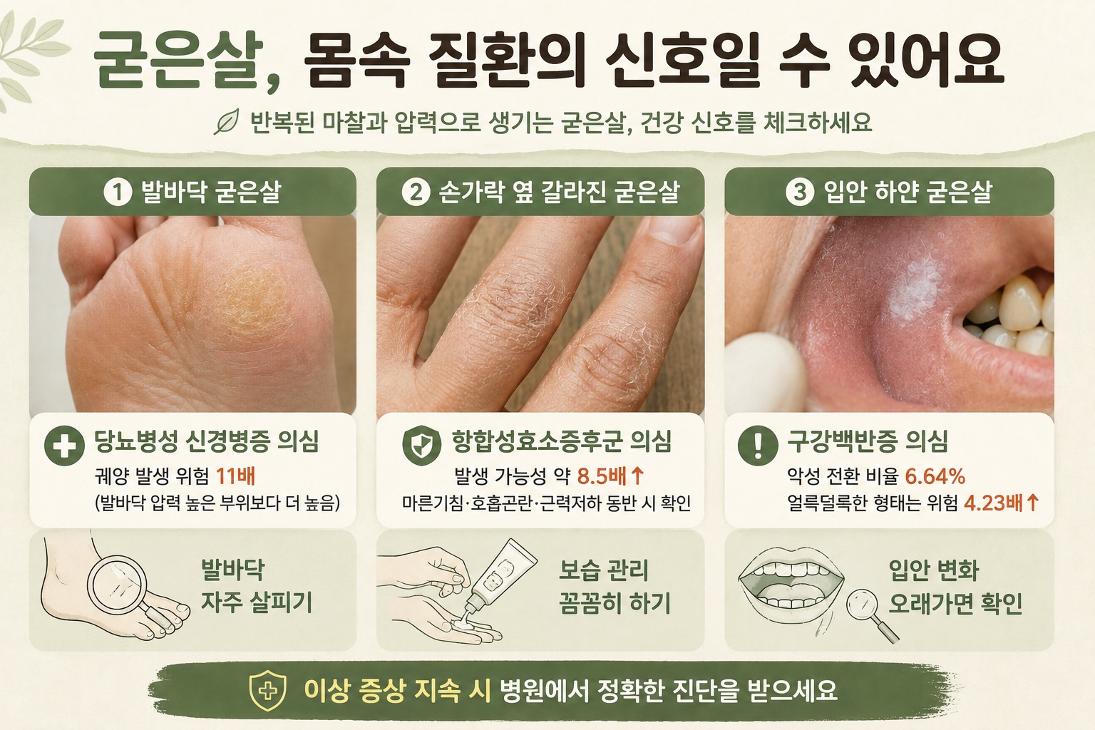 굳은살 위치별 질환 신호, 발바닥·손가락·입안에서 확인할 증상