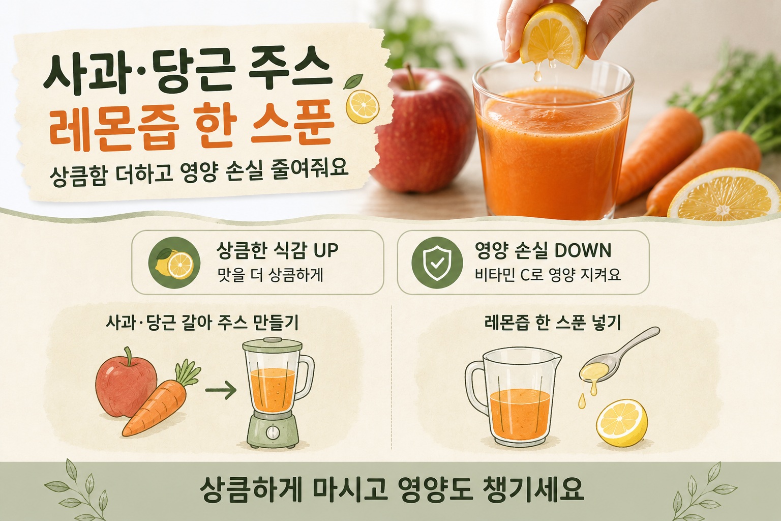 사과 당근 주스 레몬즙, 상큼함 더하고 영양 손실 줄이는 이유