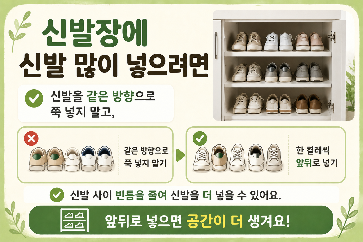 신발장 공간 부족할 때! 신발 앞뒤로 넣으면 더 많이 들어갑니다