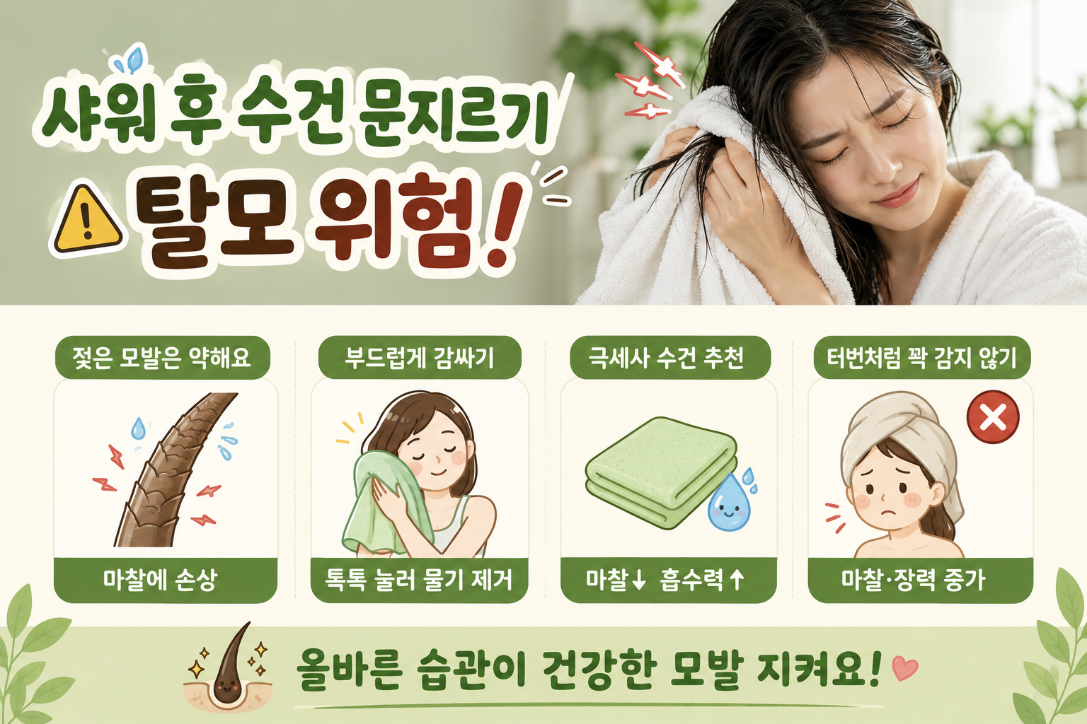 젖은 머리 수건으로 박박 말리면 탈모? 모발 손상 막는 올바른 건조법