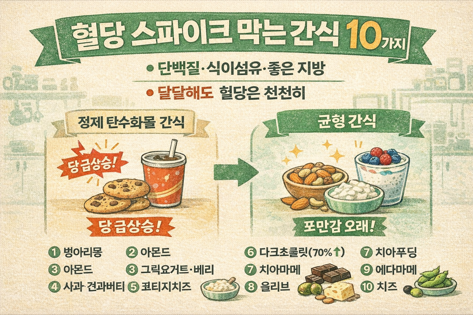 “초콜릿도 괜찮다” 혈당 스파이크 줄이는 간식 10가지 (아몬드·요거트·치아푸딩)