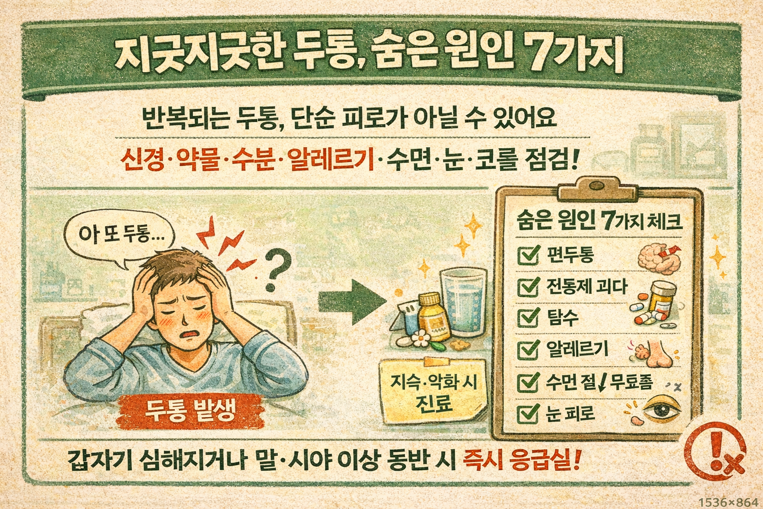 지긋지긋한 두통, 진짜 원인 7가지… 편두통·약물과용·탈수·알레르기·수면무호흡·눈 피로·부비동염