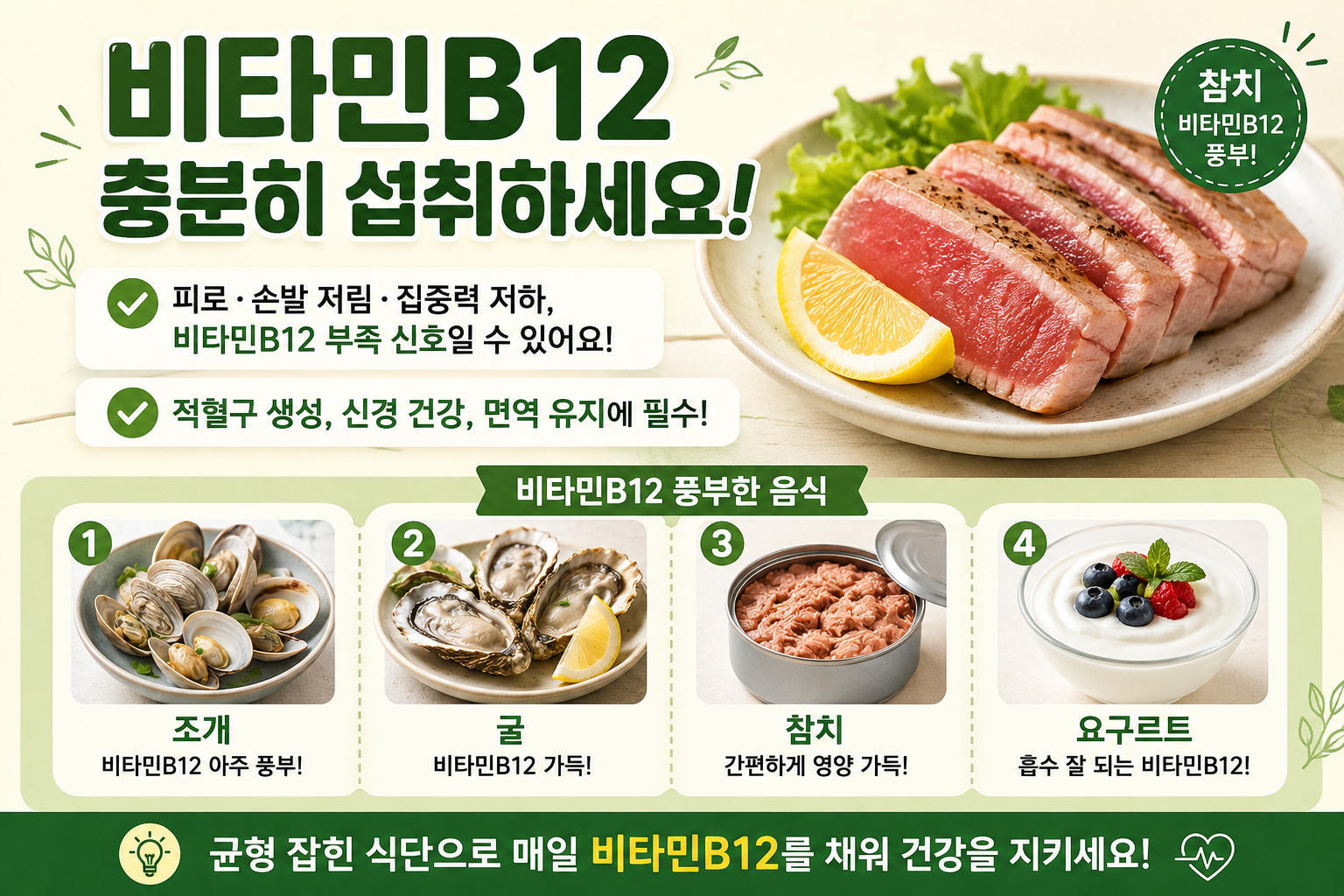피로·손발 저림 그냥 넘기지 마세요? 비타민B12 풍부한 음식 5가지