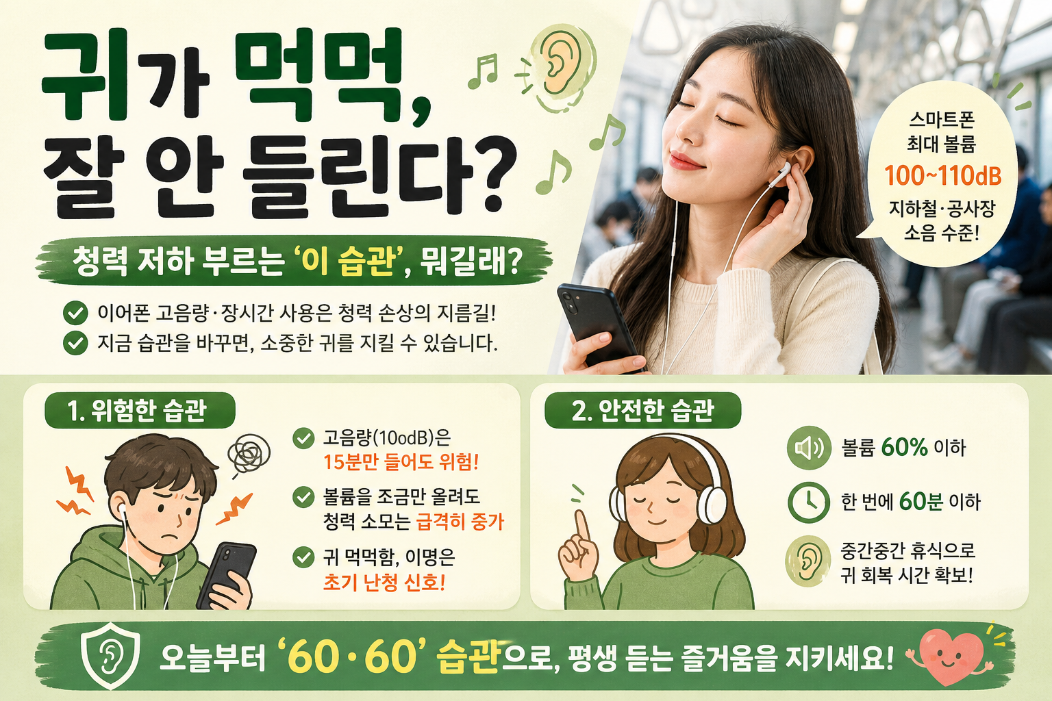 이어폰 청력 저하, 귀 먹먹하고 잘 안 들린다면? 난청 부르는 습관