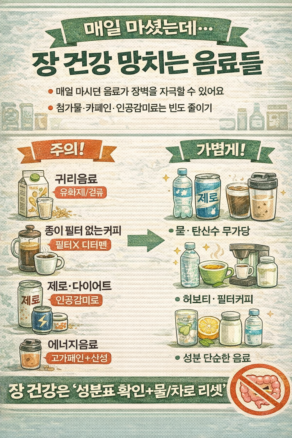 장 건강 망치는 음료 5가지: 귀리음료·제로음료·에너지음료까지(매일 마셨다면 주의)