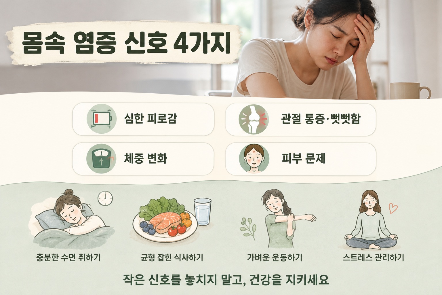 만성 염증 증상, 나이 탓하기 쉬운 피로·관절 뻣뻣함·체중·피부 변화 4가지