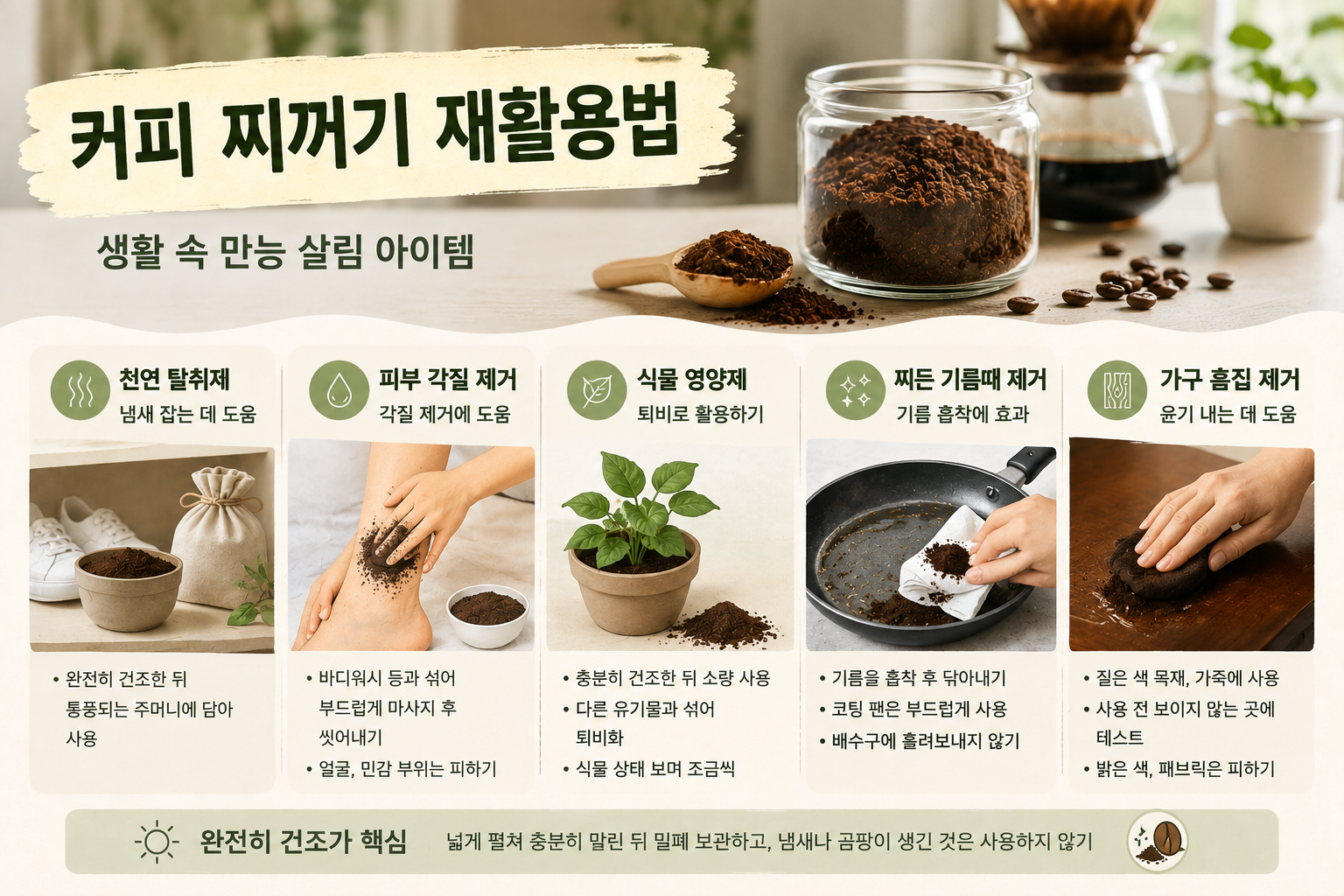 원두 찌꺼기 활용법 5가지, 버리기 전 이렇게 재사용해보세요