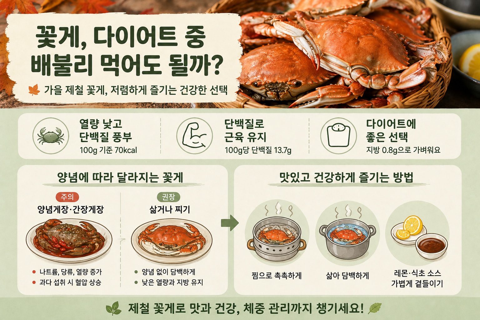 꽃게 칼로리 100g 70kcal, 다이어트 중 먹기 좋은 이유와 조리법