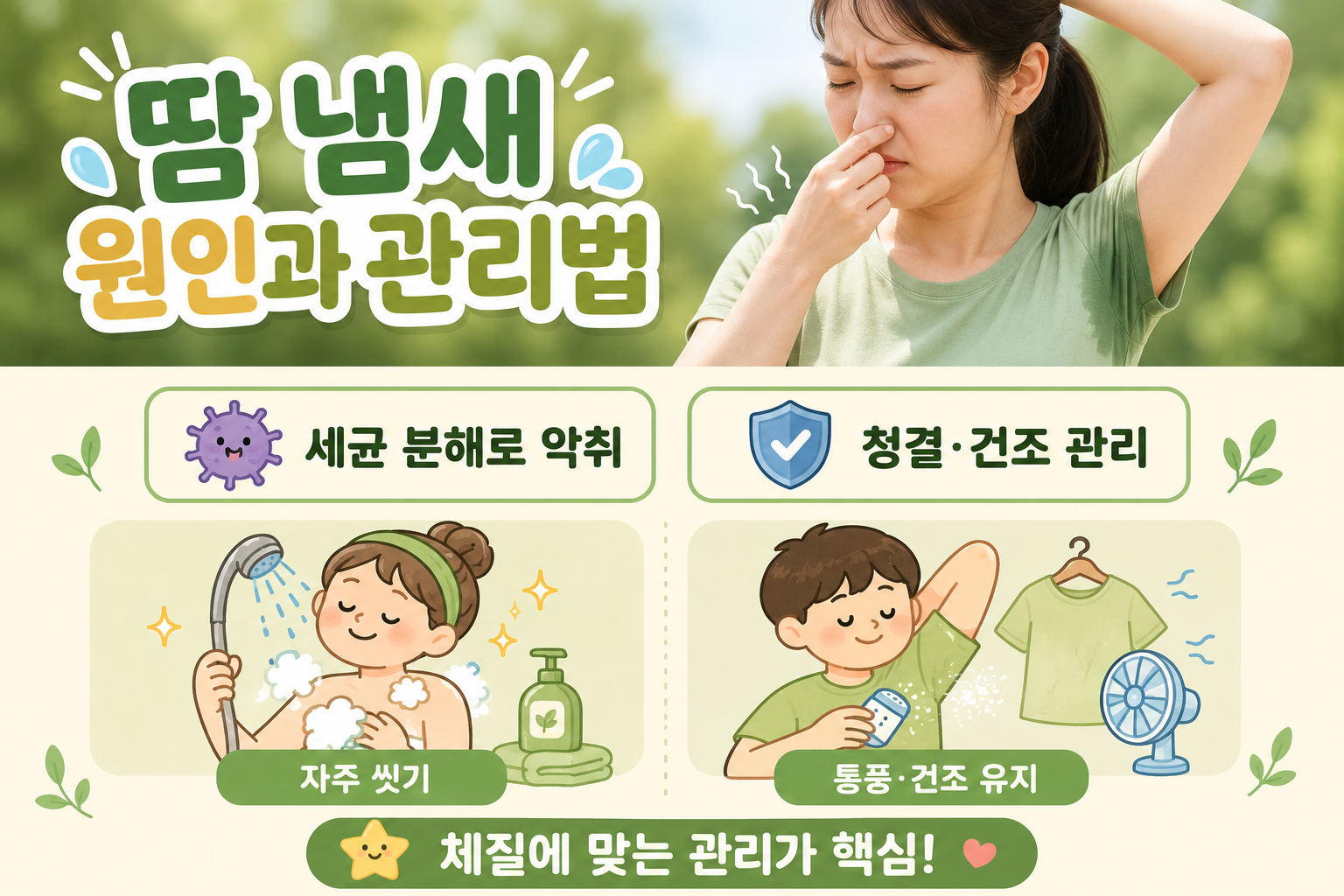 땀 냄새는 땀 탓이 아니다? 액취증 원인과 냄새 없애는 법, 갑자기 땀 많아진 이유
