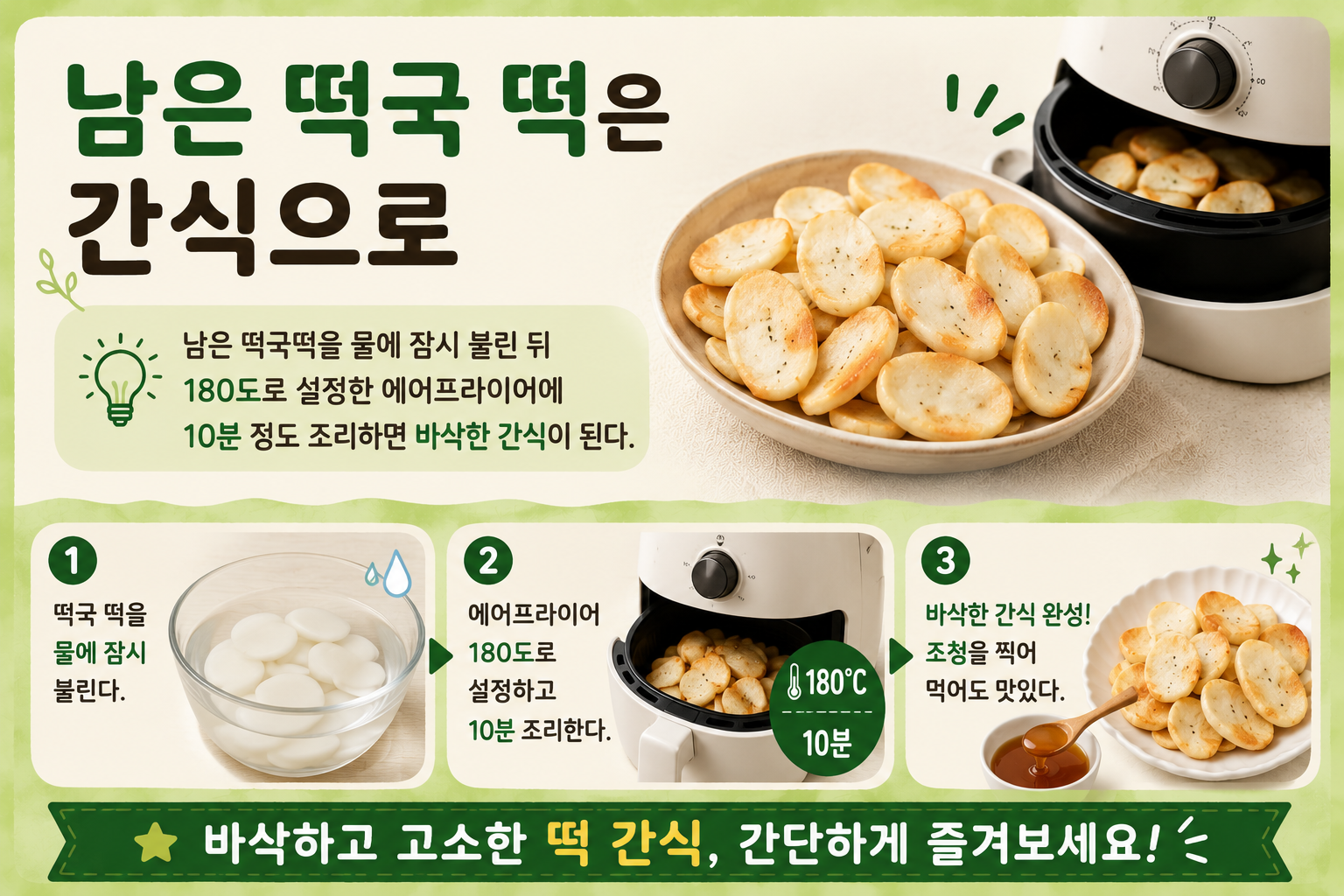 남은 떡국떡 버리지 마세요! 에어프라이어 10분이면 바삭한 간식 완성
