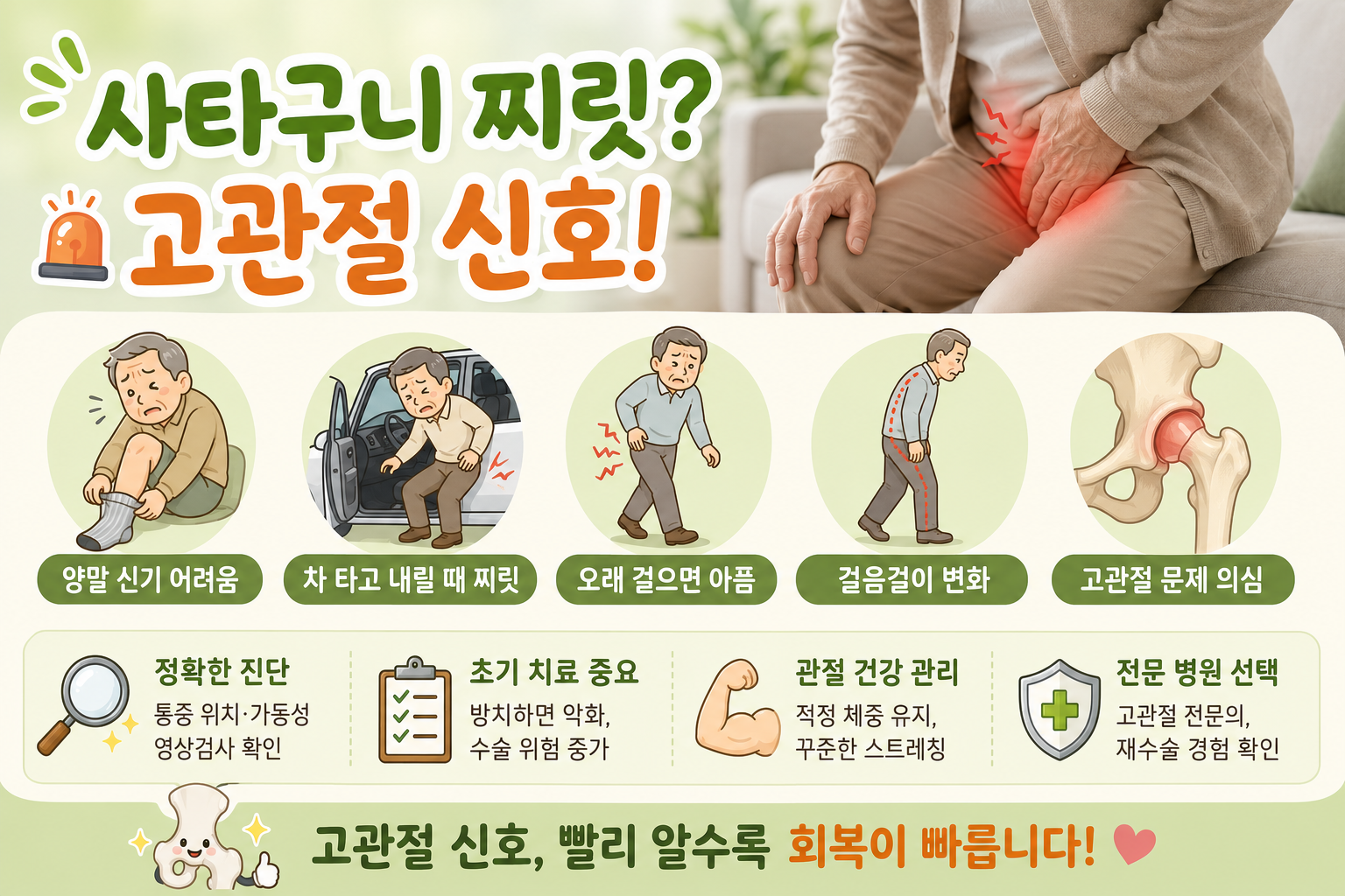 허리디스크인 줄 알았는데, 사타구니 통증의 진짜 원인은 고관절일 수 있습니다