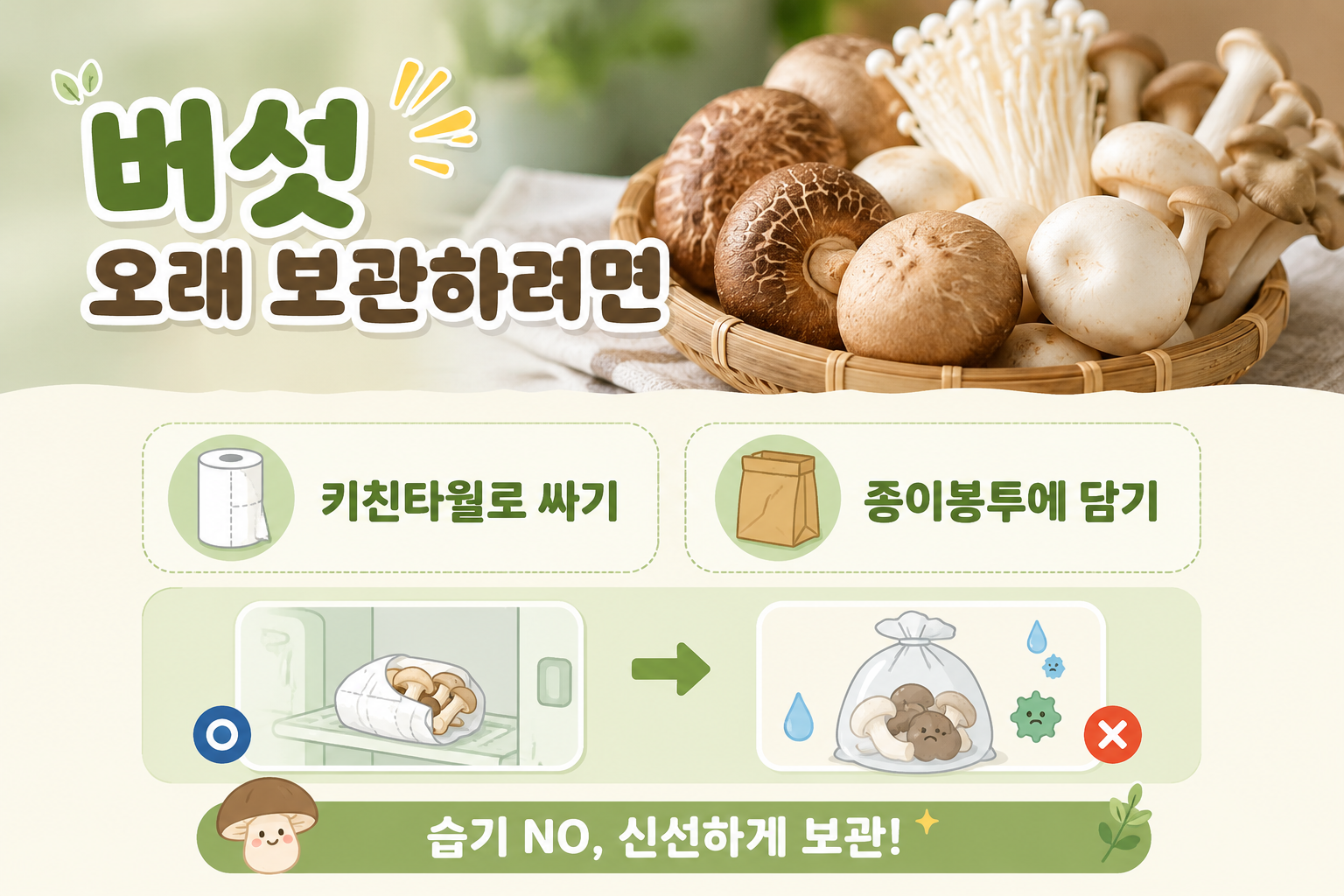 버섯 오래 보관하는 법, 비닐봉지 대신 키친타월 쓰세요