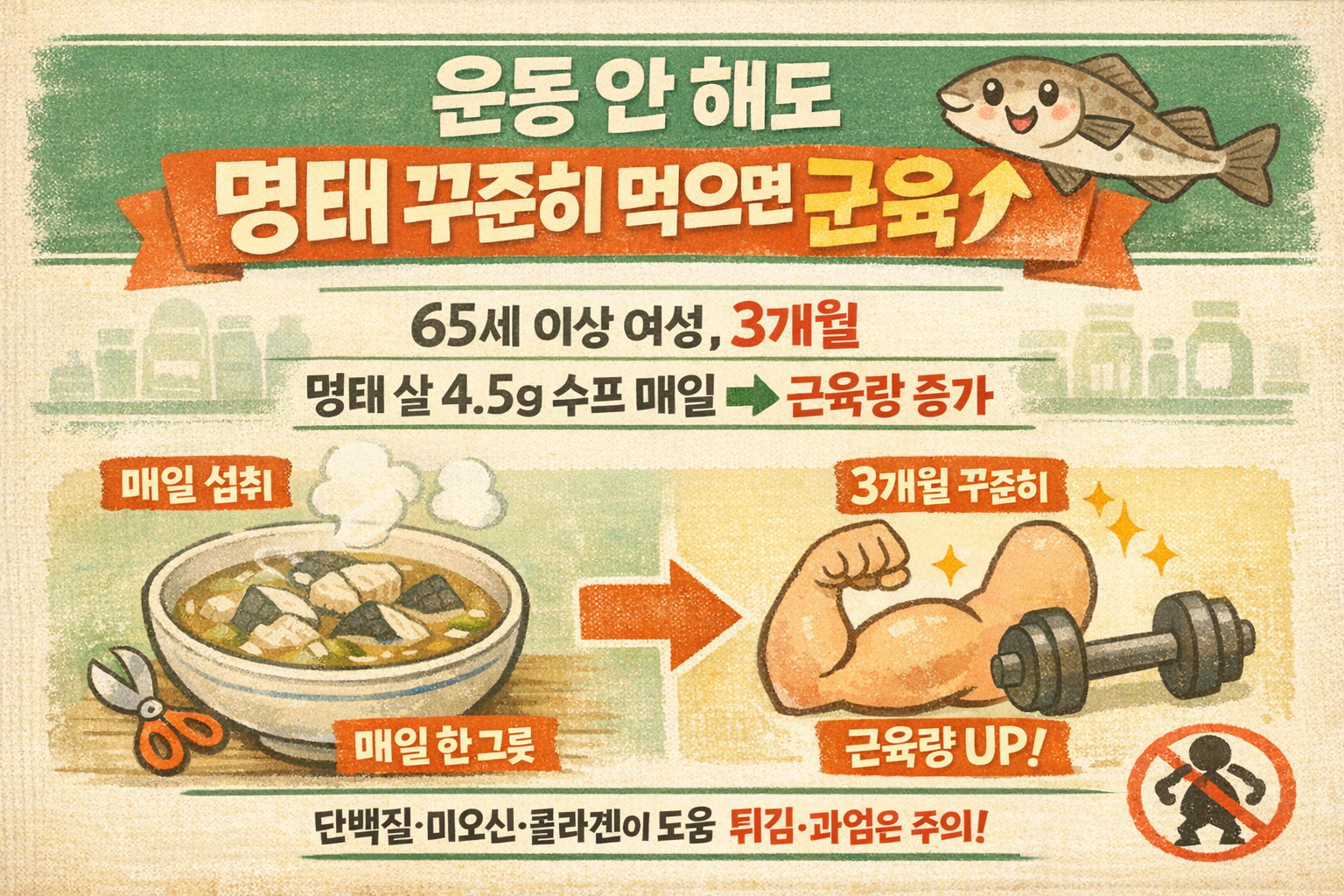 운동 안 해도 근육량↑…명태 단백질, 65세 이상 여성 3개월 연구