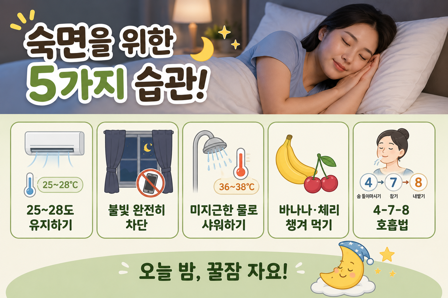 열대야 불면증 끝내는 숙면법 5가지, 에어컨 온도부터 4-7-8 호흡법까지