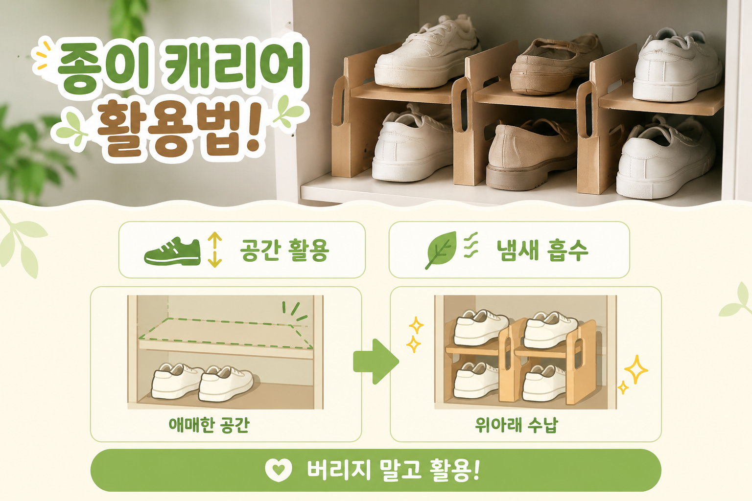 버리던 카페 종이 캐리어, 신발장에 넣으면 공간이 두 배 됩니다