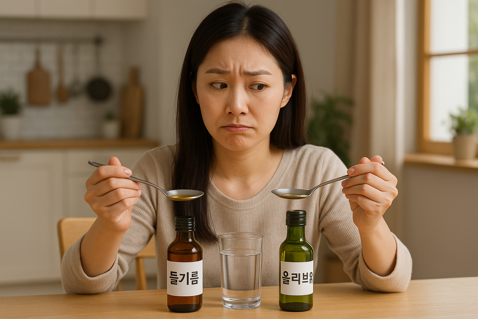 공복에 들기름 vs 올리브유, 뭐가 맞을까? 변비·혈당·위장 타입별 선택법과 안전 섭취 가이드