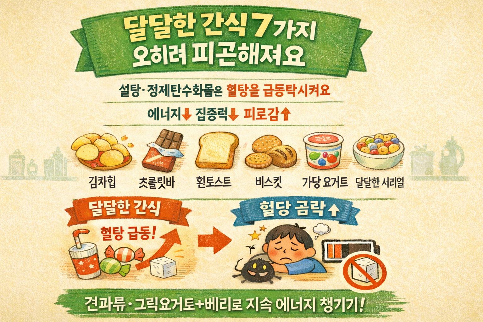 기력 찾으려 먹었는데 더 피곤해진다? 혈당 급등락 부르는 달달한 간식 7가지