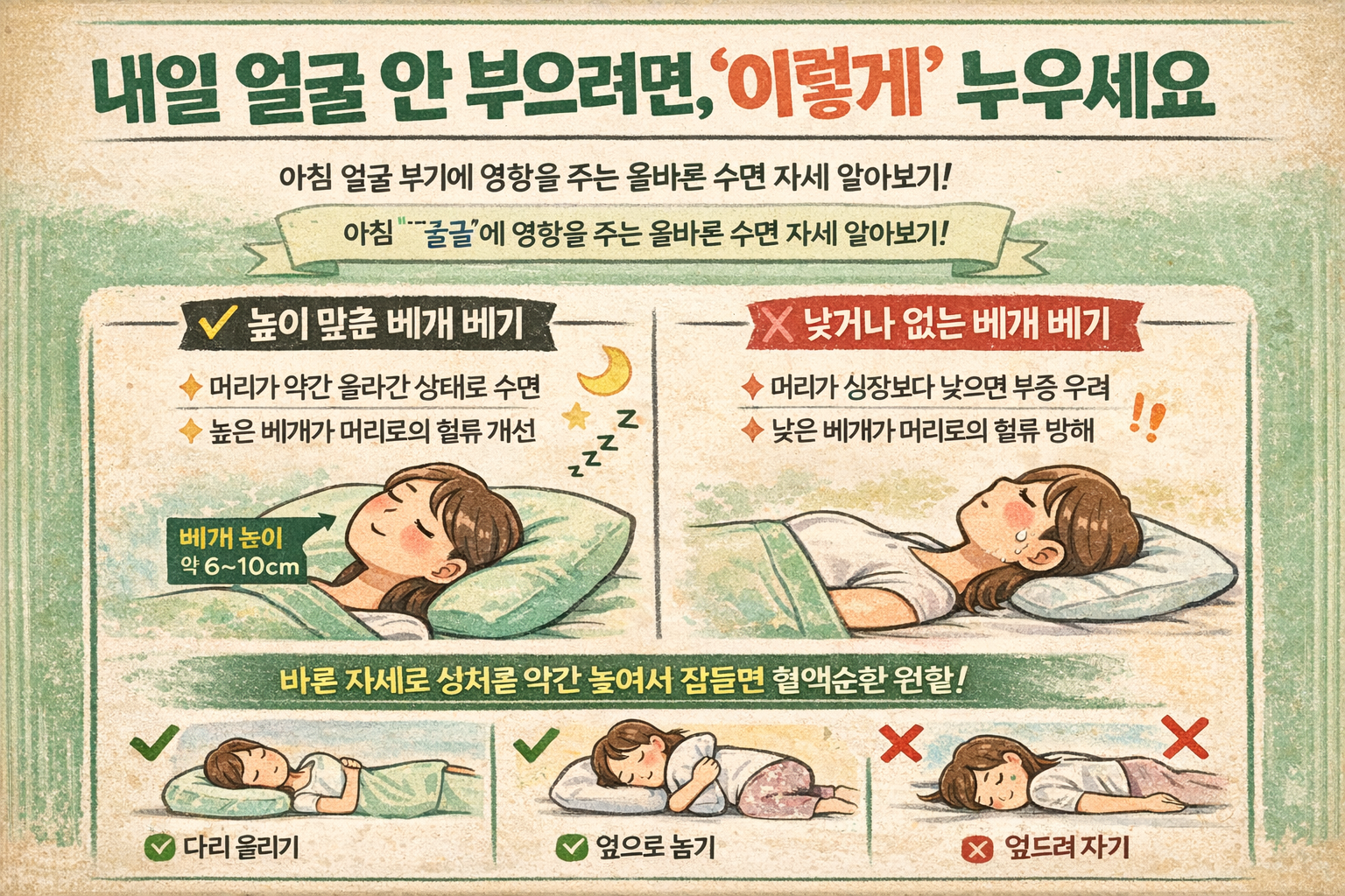 아침 얼굴 붓기 줄이려면? 베개 높이와 자는 자세가 답