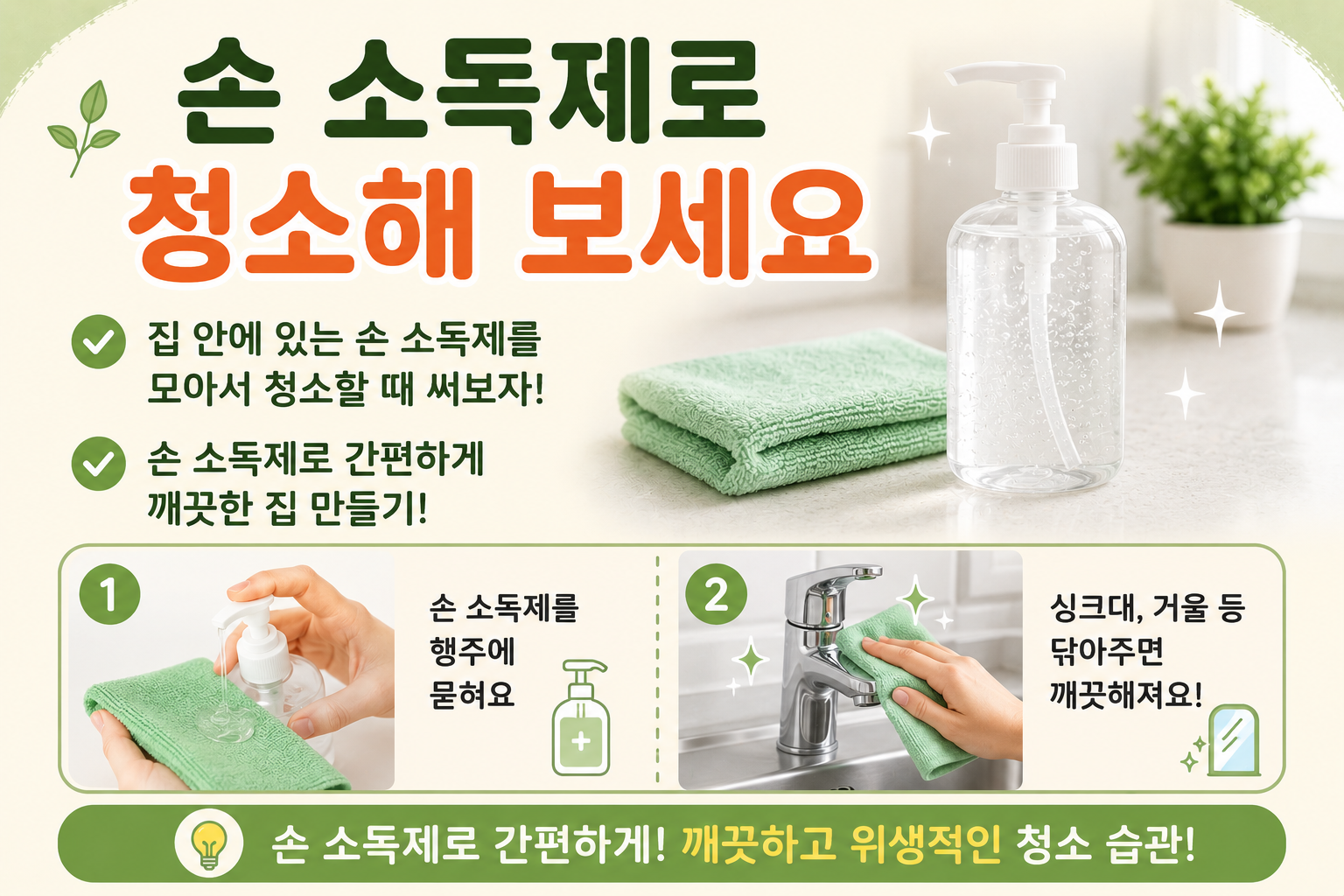 남은 손 소독제 버리지 마세요! 싱크대와 거울 청소에 딱입니다