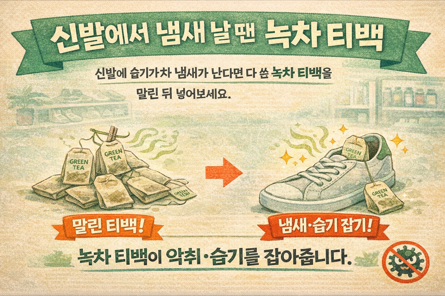 신발 냄새 제거 꿀팁: 다 쓴 녹차 티백으로 악취·습기 한 번에 잡는 법