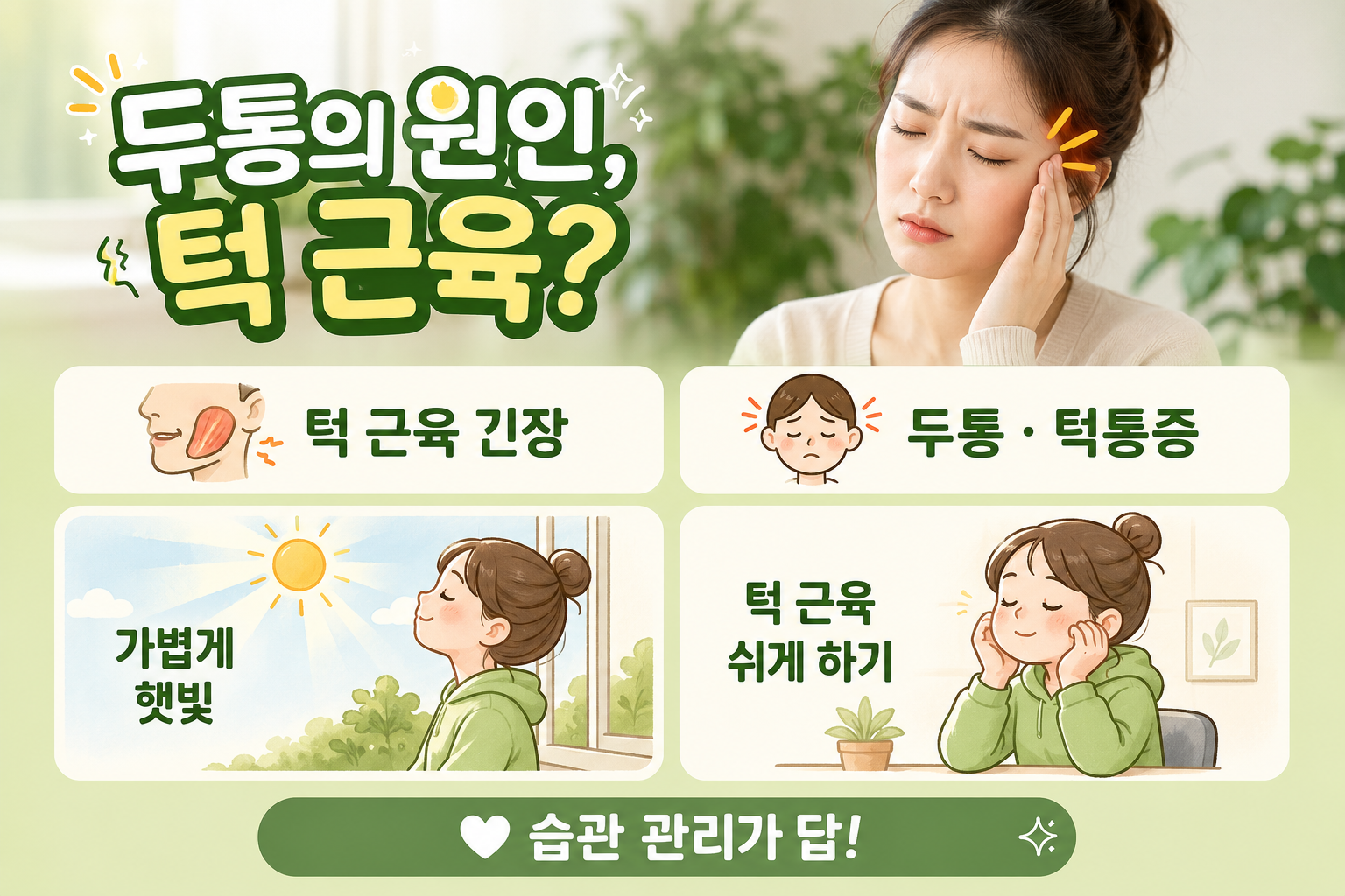 관자놀이 두통 원인은 턱 근육? 턱관절장애 부르는 습관 4가지