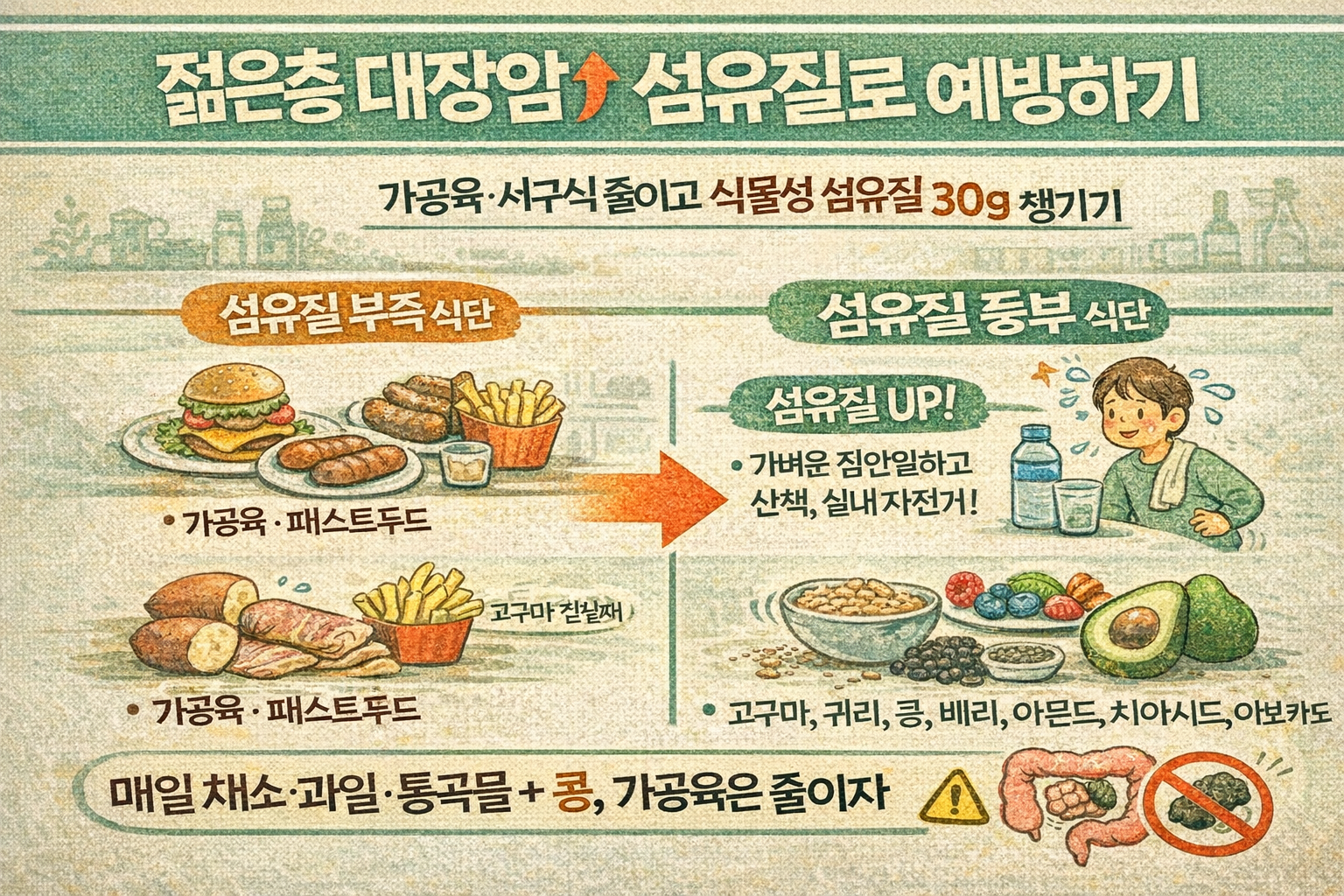 젊은 층 대장암 증가 추세…예방에 도움 되는 ‘식이섬유 식품’ 7가지(고구마·귀리·콩·라즈베리·자두·아몬드·치아씨드)