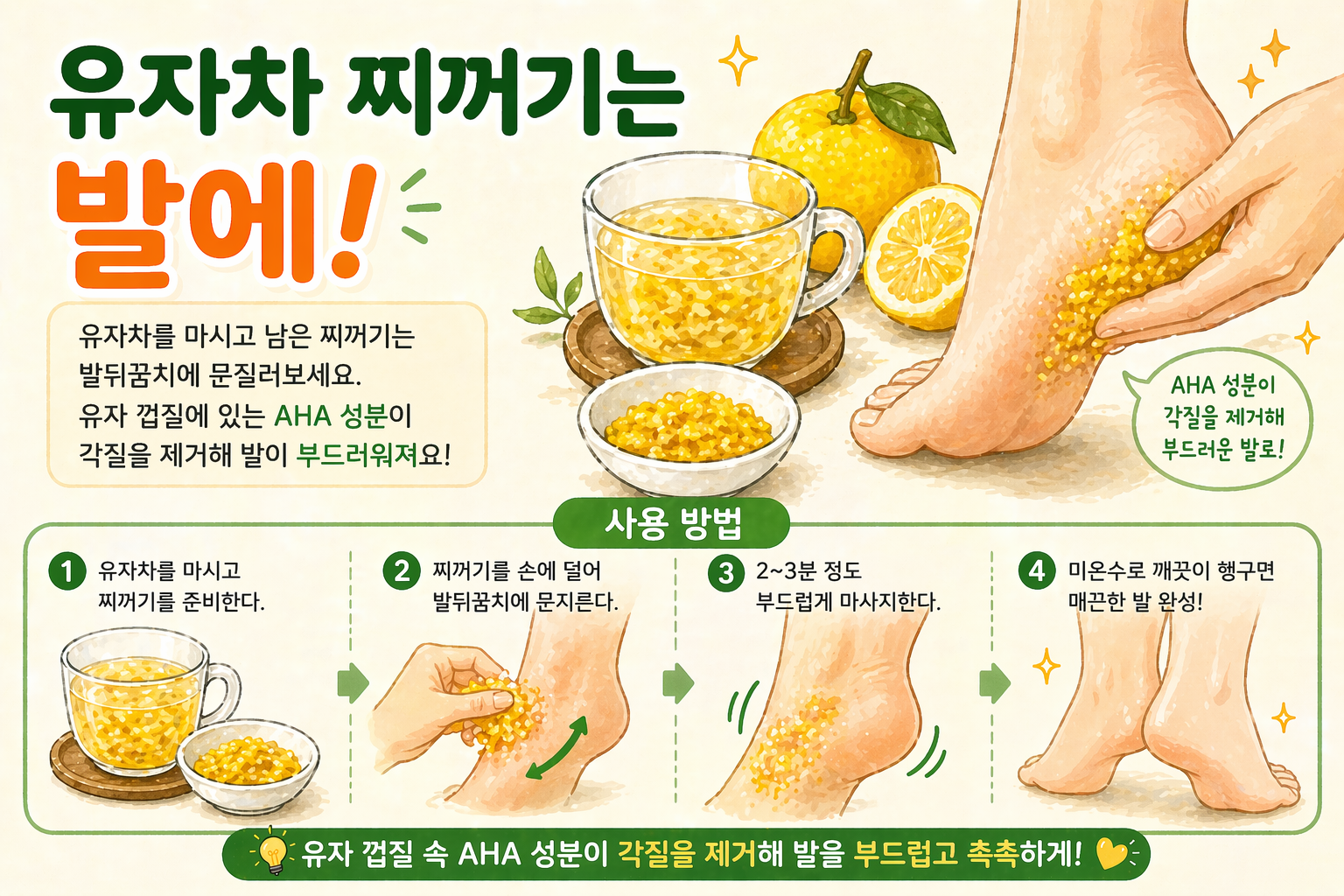 유자차 찌꺼기, 버리지 마세요…발뒤꿈치 각질 줄이는 의외의 활용법