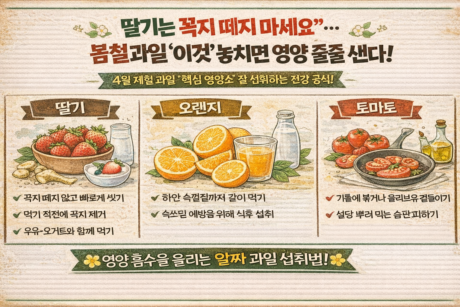 딸기는 꼭지 떼지 마세요…봄철 과일 영양 놓치는 습관 3가지