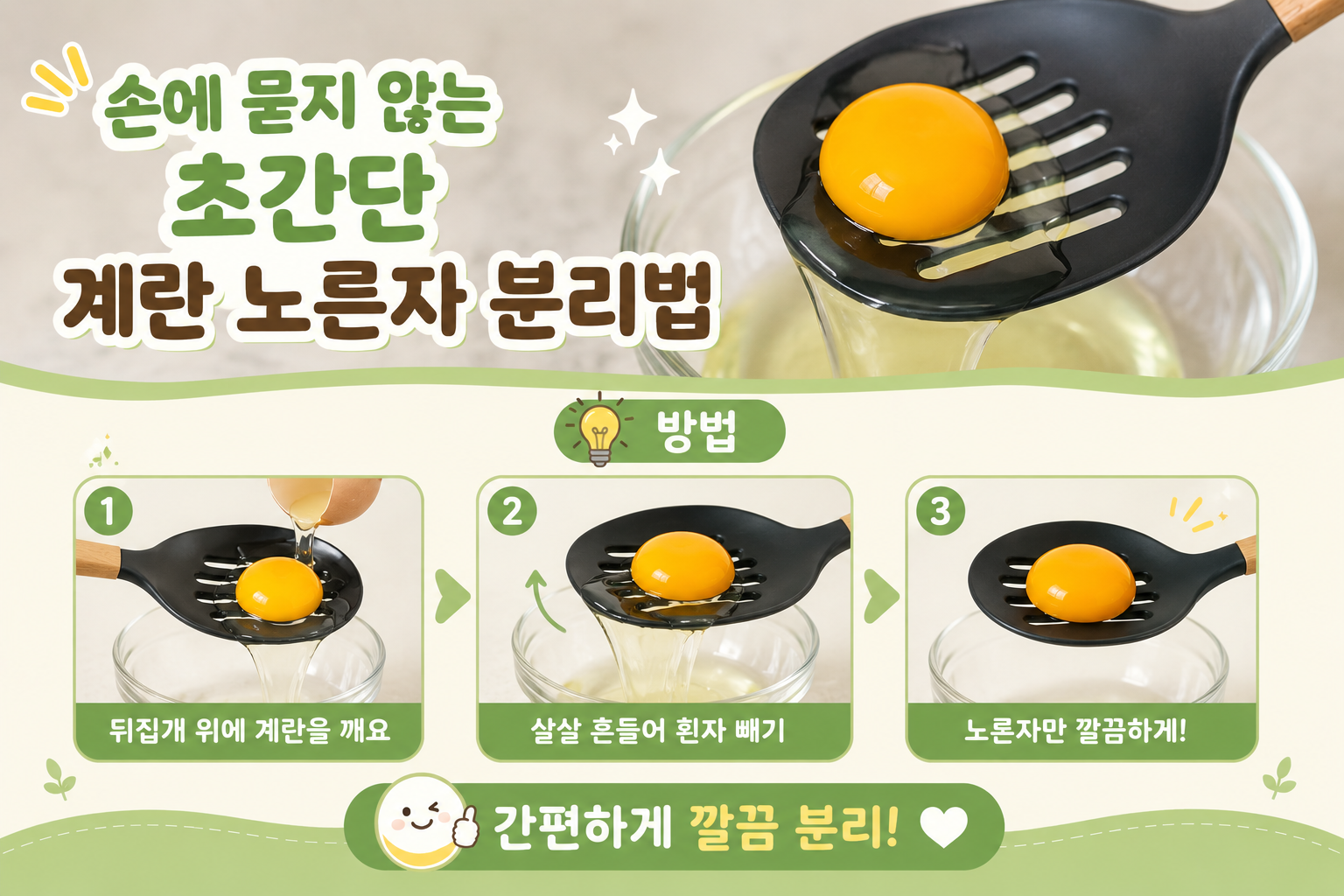 뒤집개에 계란을 깨보세요 노른자만 깔끔하게 남는 초간단 분리법