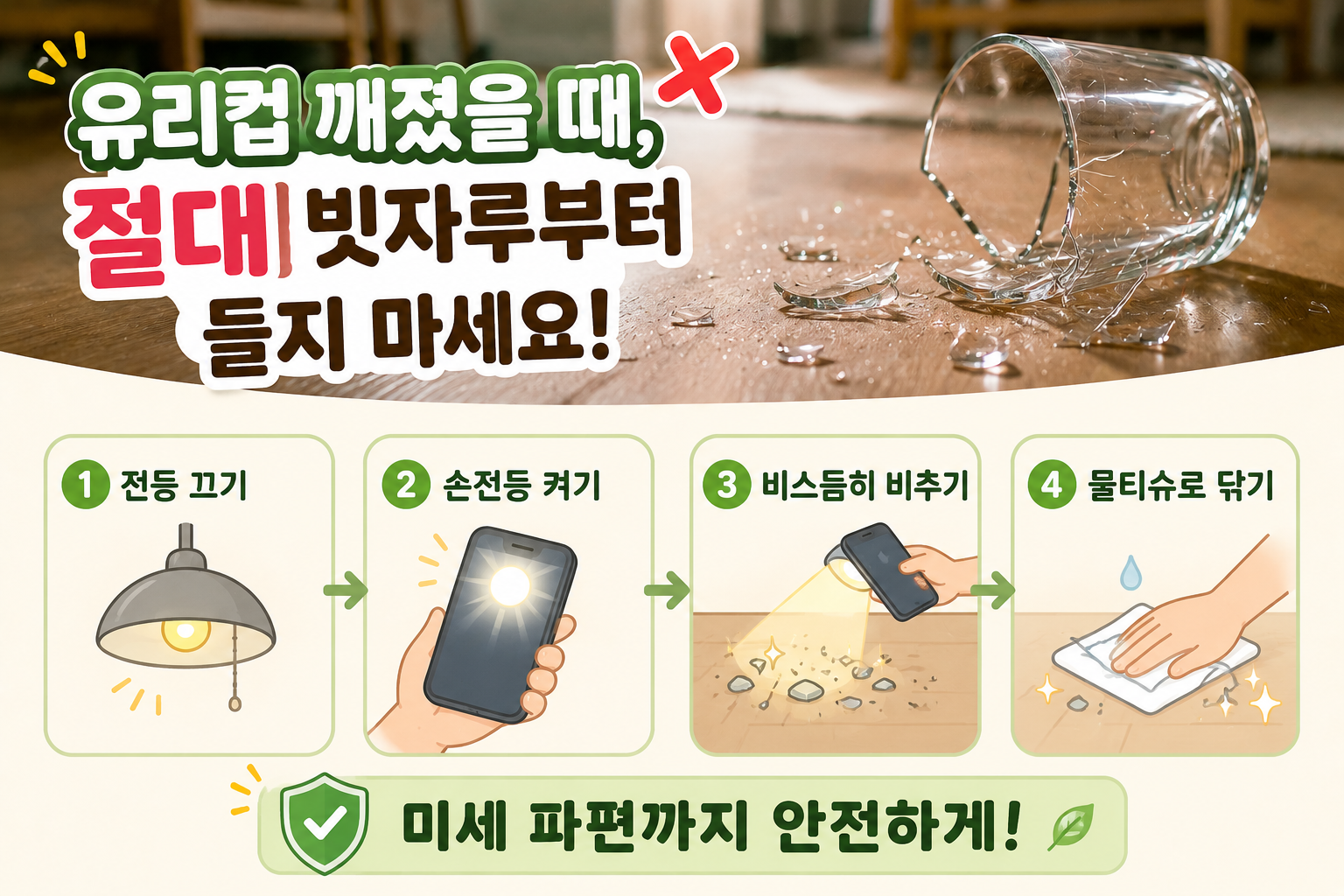 유리컵 깨졌을 때 빗자루부터 쓰면 안 되는 이유, 미세 유리 파편 안전하게 치우는 법