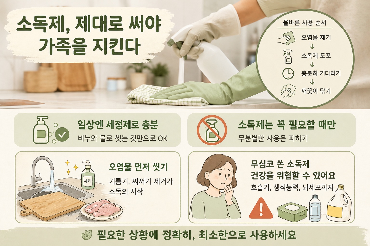 살균소독제 사용법, 뿌리자마자 닦으면 소용없는 이유와 건강하게 쓰는 법