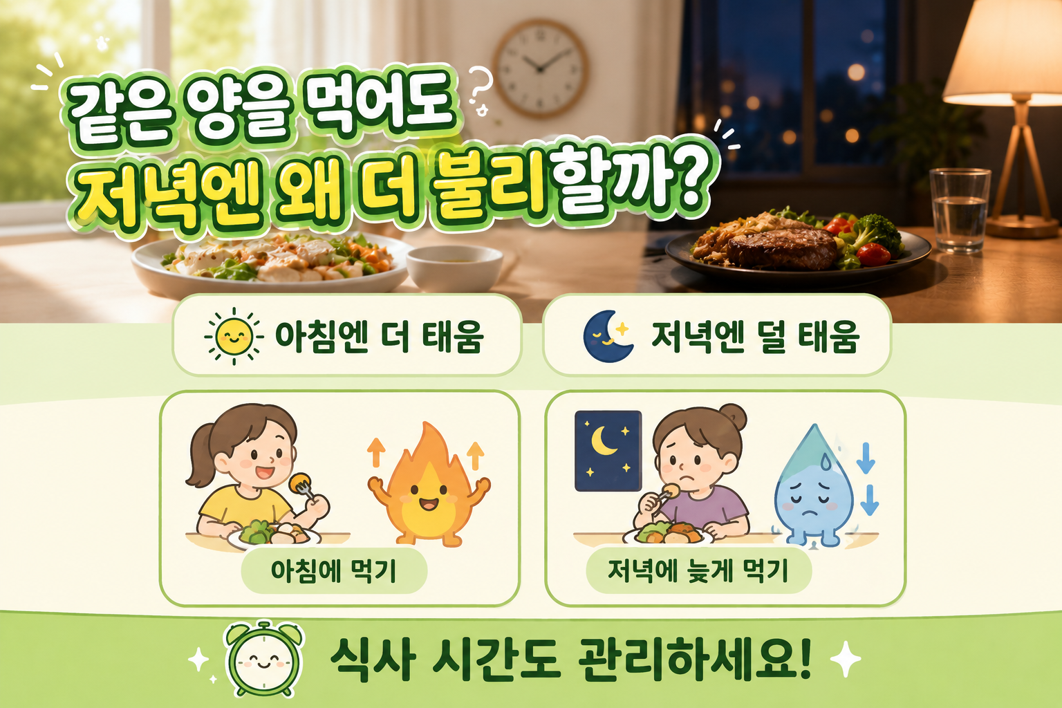 저녁 식사 늦게 먹으면 살찌는 이유, 같은 칼로리도 덜 탄다