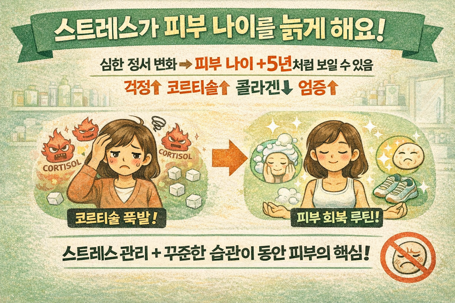 급격한 스트레스가 피부 나이 5년 늙게 한다? 코르티솔·콜라겐 관리로 노화 늦추는 법