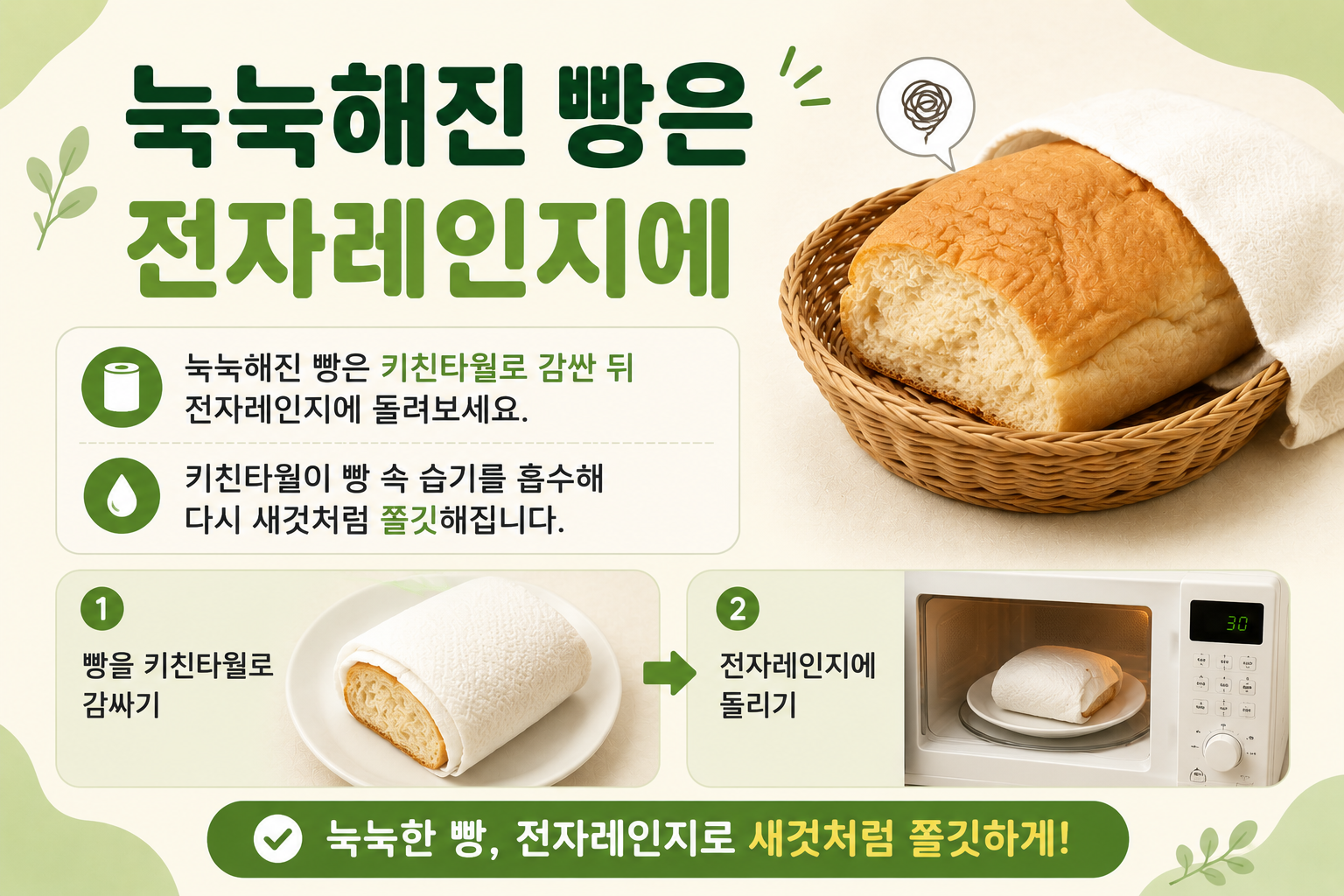눅눅해진 빵 되살리기, 키친타월과 전자레인지로 쫄깃하게