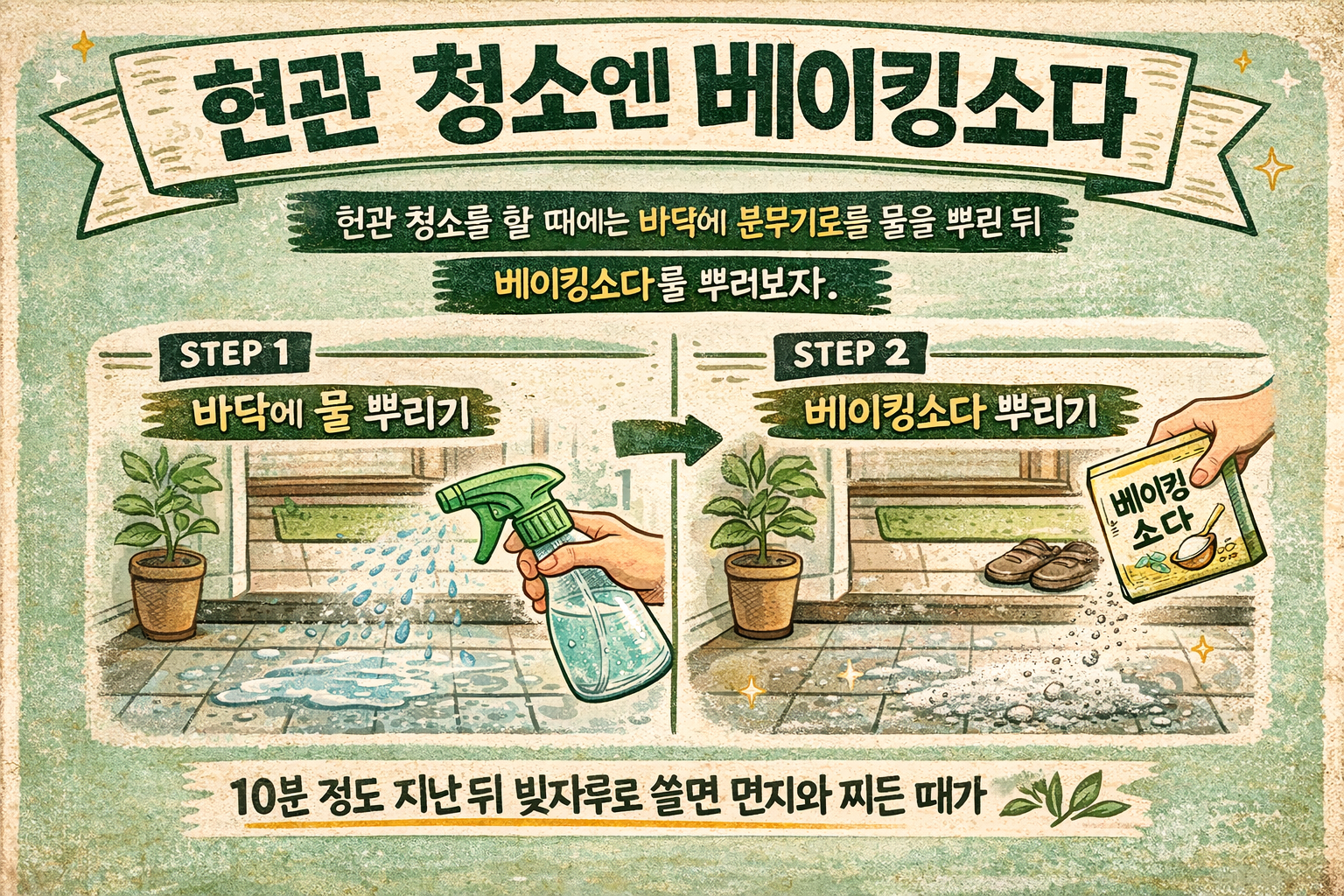 현관 청소 쉽게 하는 법, 베이킹소다 10분이면 먼지와 찌든 때가 한 번에