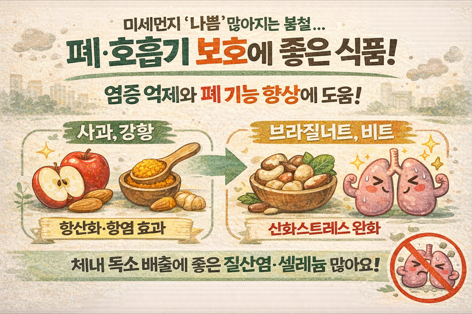 미세먼지에 좋은 음식, 봄철 폐·호흡기 지키는 사과·강황·비트