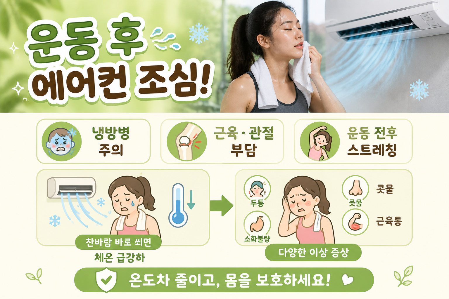 운동 후 에어컨 바람 바로 쐬면 위험한 이유, 냉방병·근육 손상 부른다