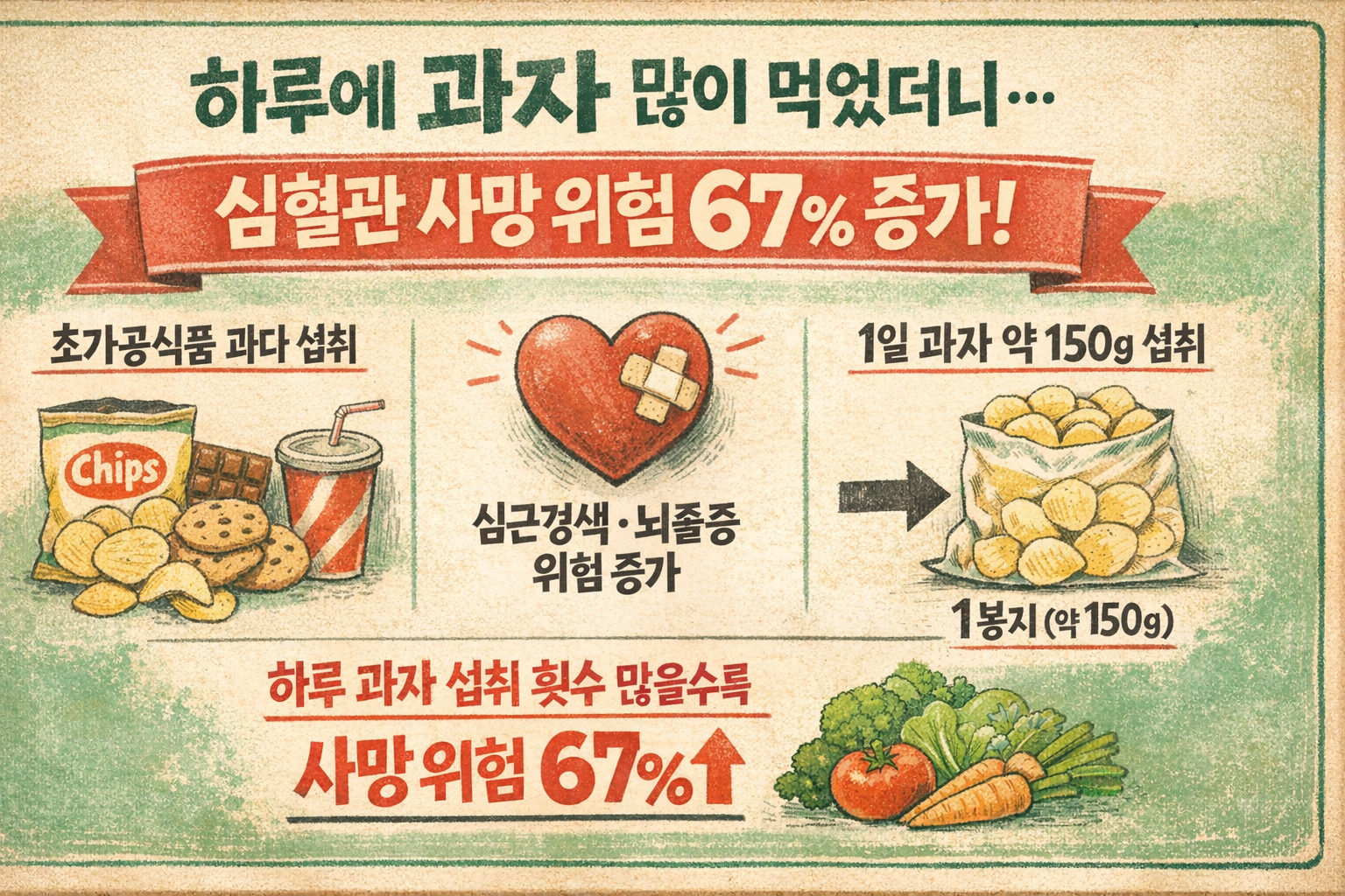 과자·탄산 하루 9번 넘게 먹었다간…초가공식품 심혈관 사망 위험 67% 높아진다