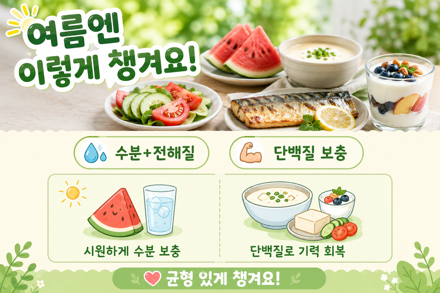 폭염에 입맛 뚝? 수분·전해질·단백질 채우는 여름 기력 회복 음식 8가지
