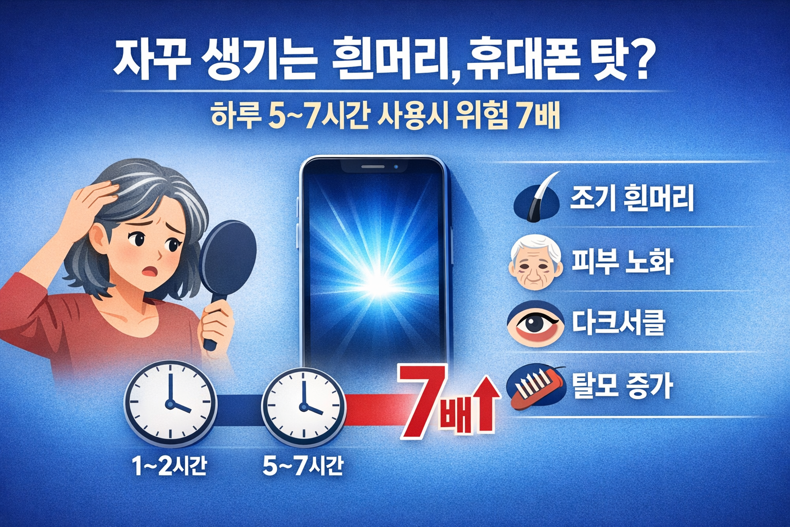 흰머리 원인, 스마트폰 블루라이트일까? 하루 5~7시간 쓰면 조기노화 위험 7배