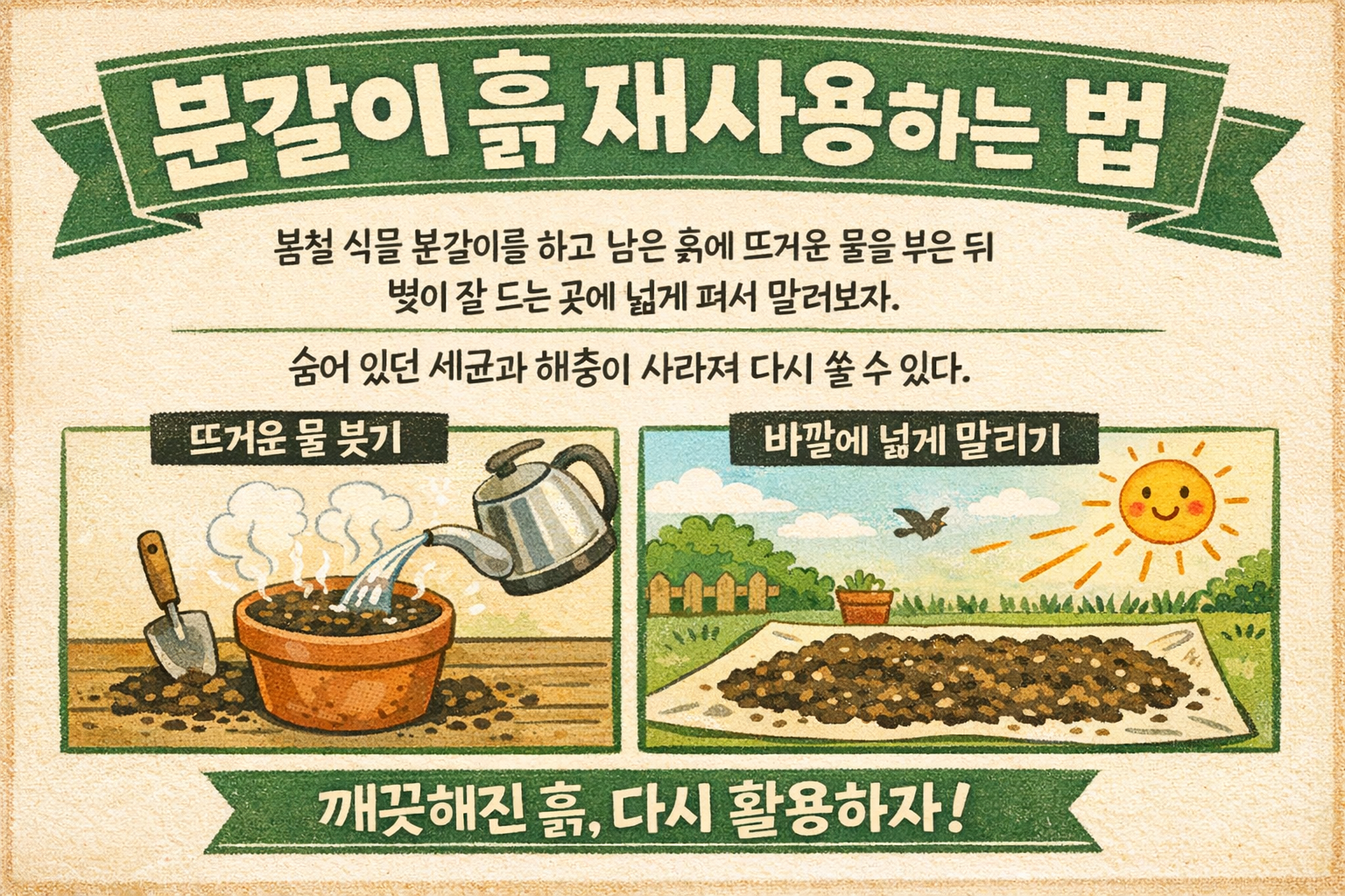 분갈이 흙 재사용하는 법, 남은 화분 흙 버리지 말고 뜨거운 물로 소독하기