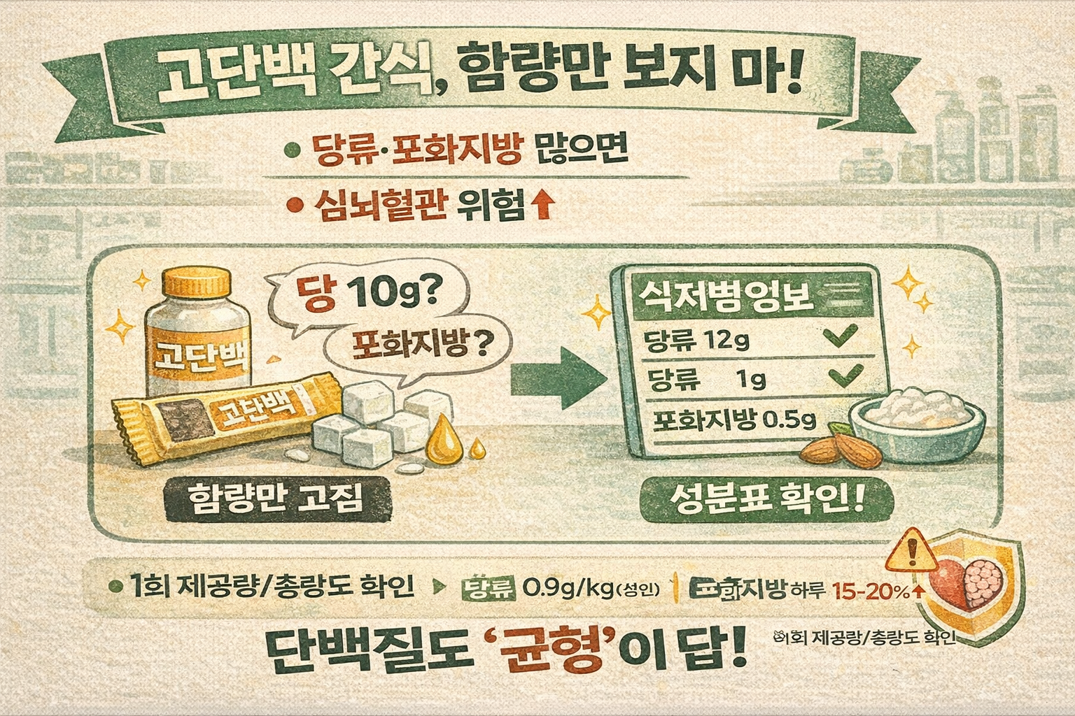 단백질바·단백질음료 “고단백”만 보면 큰일… 당류·포화지방 함정이 심뇌혈관 망친다