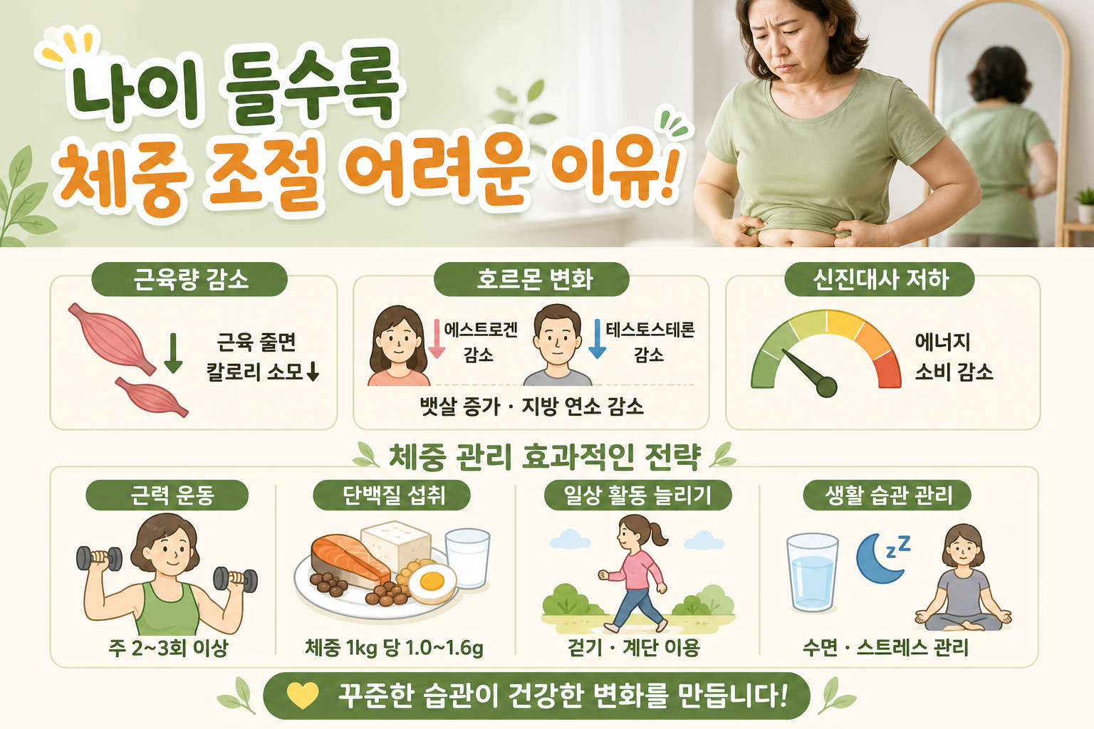 많이 안 먹는데 왜 살찔까? 중년 다이어트가 안 되는 이유와 나잇살 빼는 법