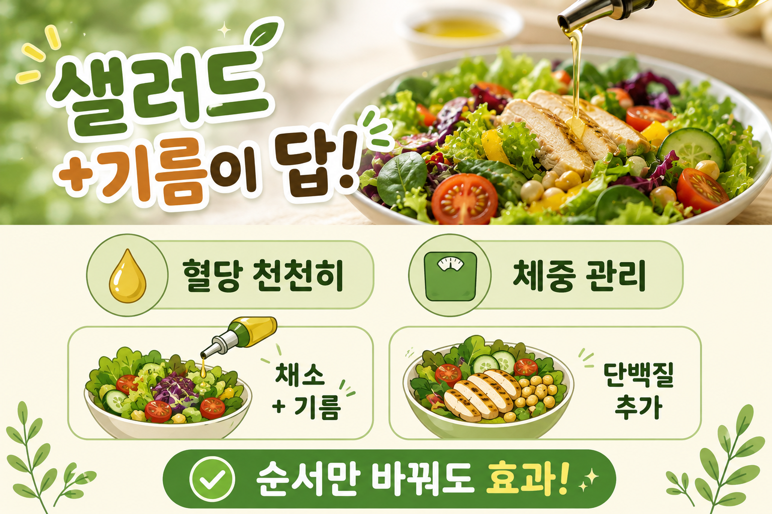 밥보다 먼저 샐러드에 기름 한 스푼! 혈당·체중 관리 돕는 식사 순서