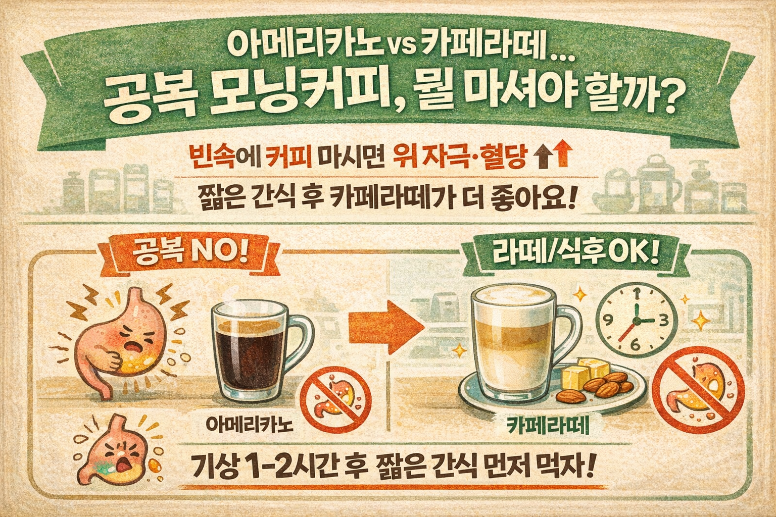 공복 모닝커피는 아메리카노보다 카페라떼? 혈당·위장 부담 줄이는 마시는 시간과 방법