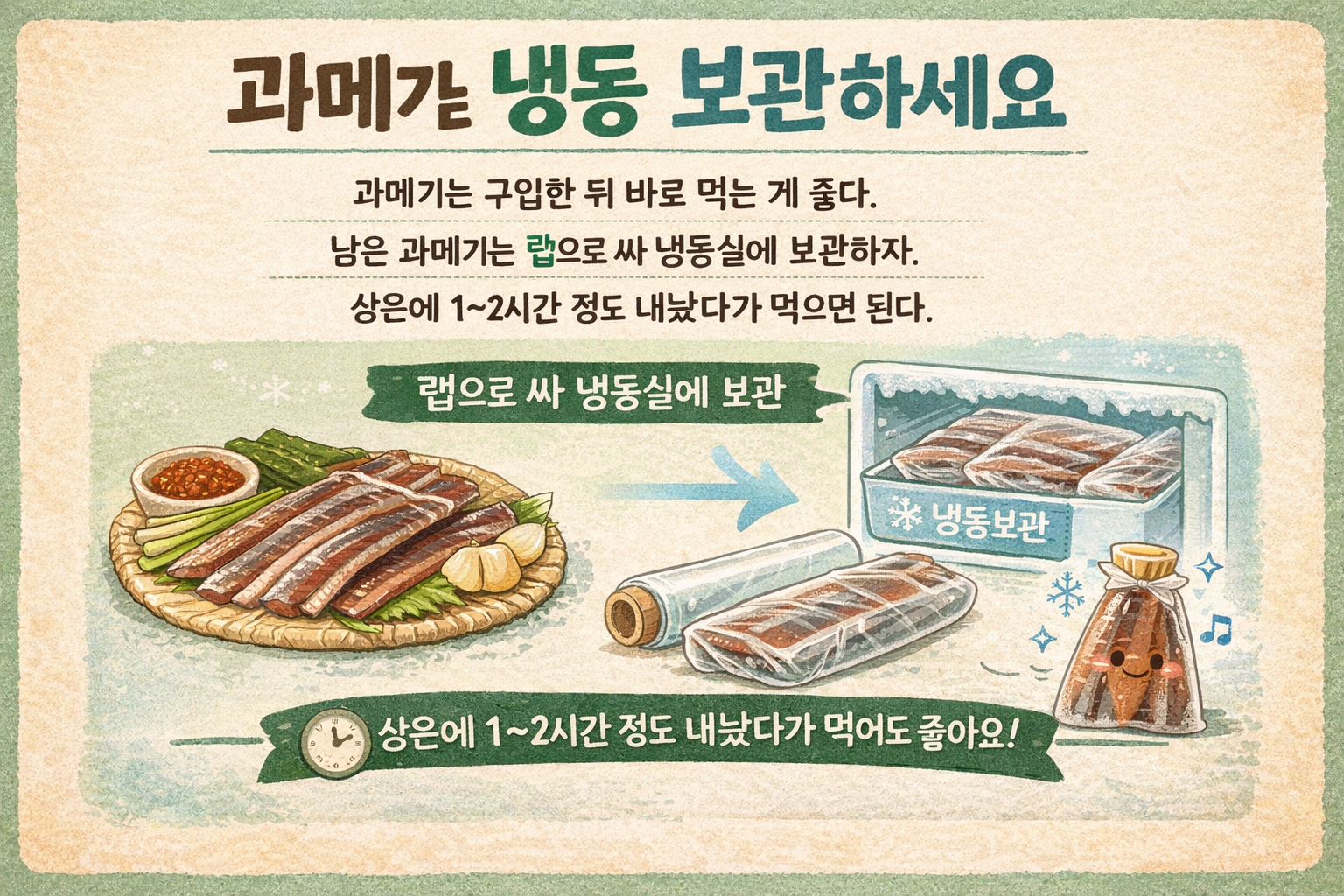 과메기 보관법, 남은 과메기는 랩으로 싸 냉동하세요