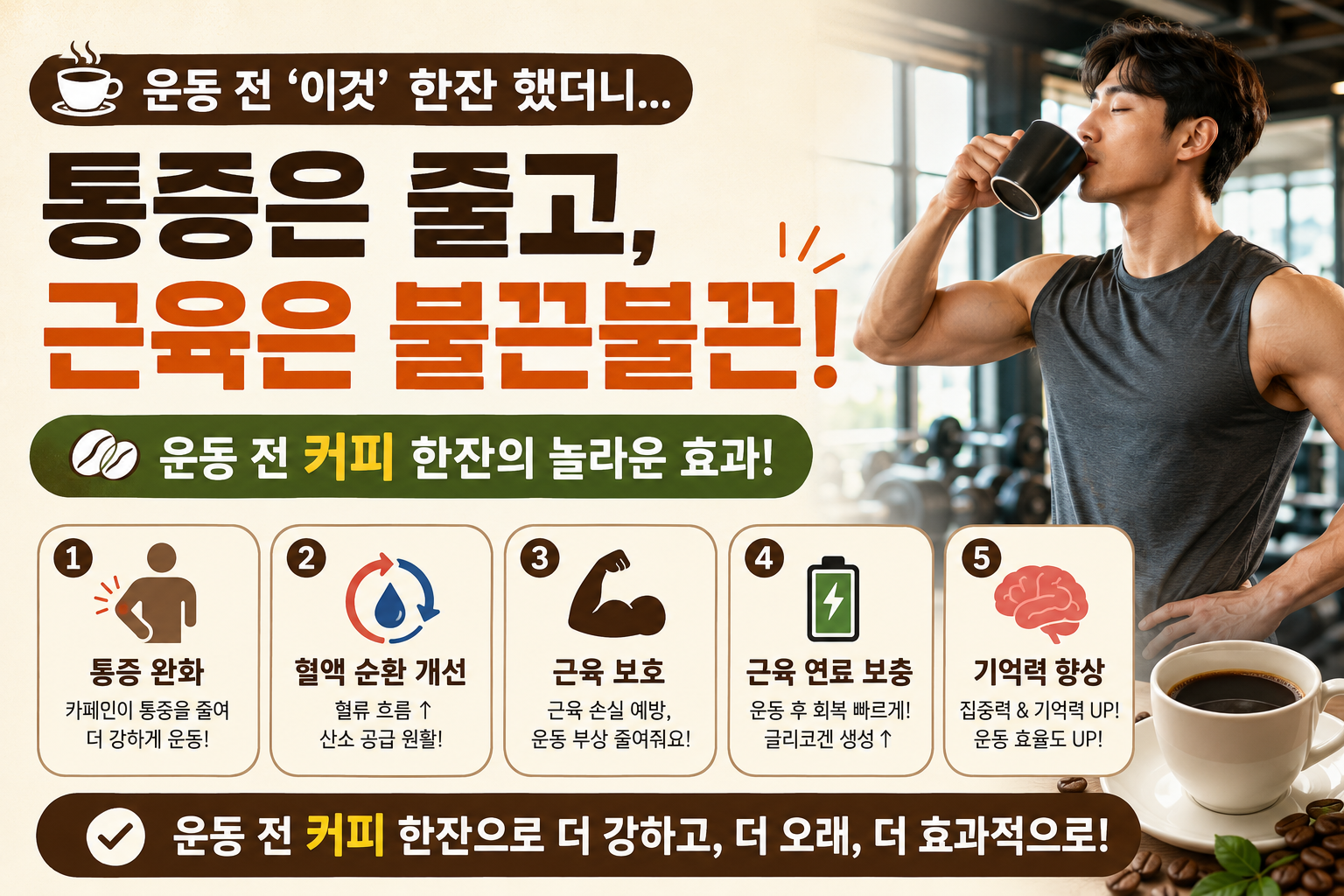 운동 전 커피 한잔, 통증 줄이고 운동 효과 높이는 이유… 카페인 섭취 타이밍